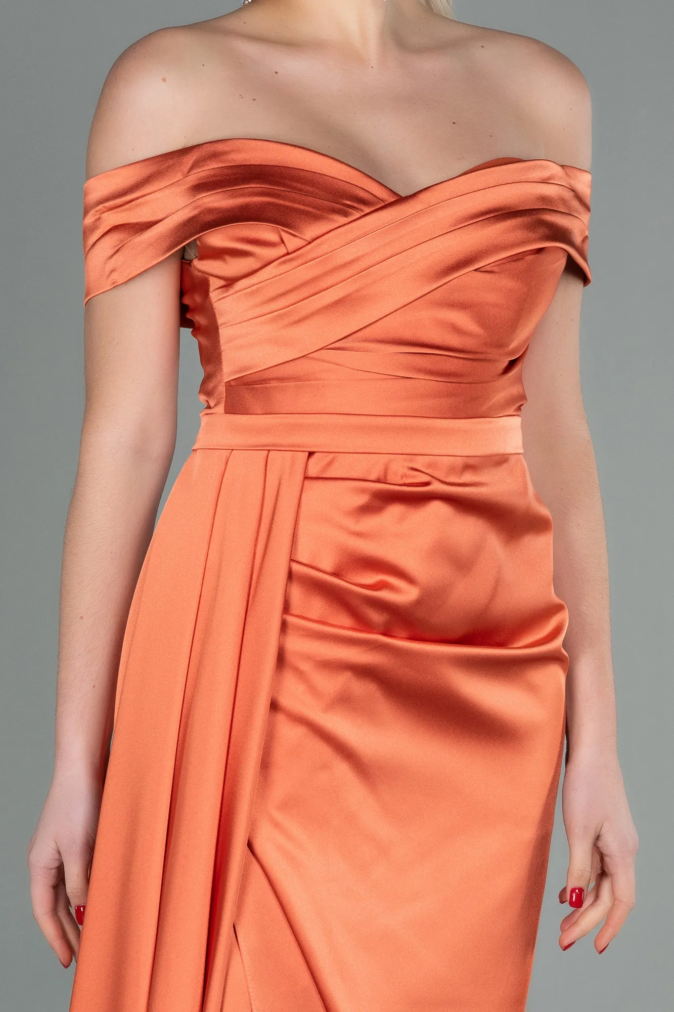 Orange-Long Satin Evening Dress ABU2751