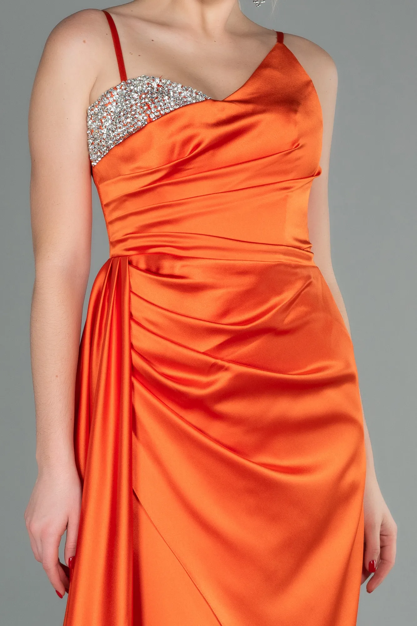 Orange-Long Satin Evening Dress ABU2768