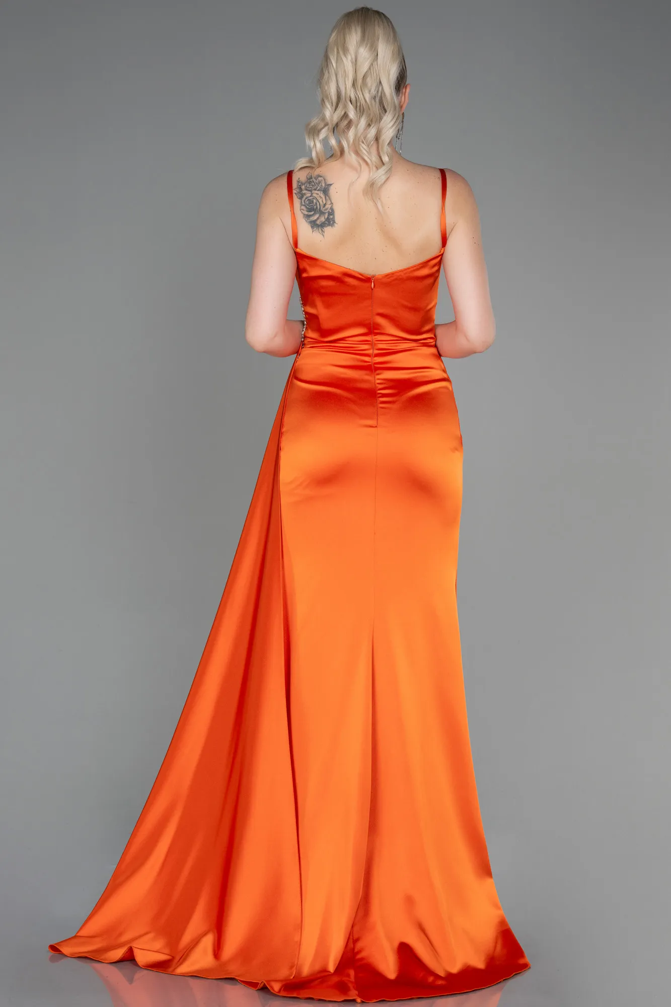 Orange-Long Satin Evening Dress ABU2792