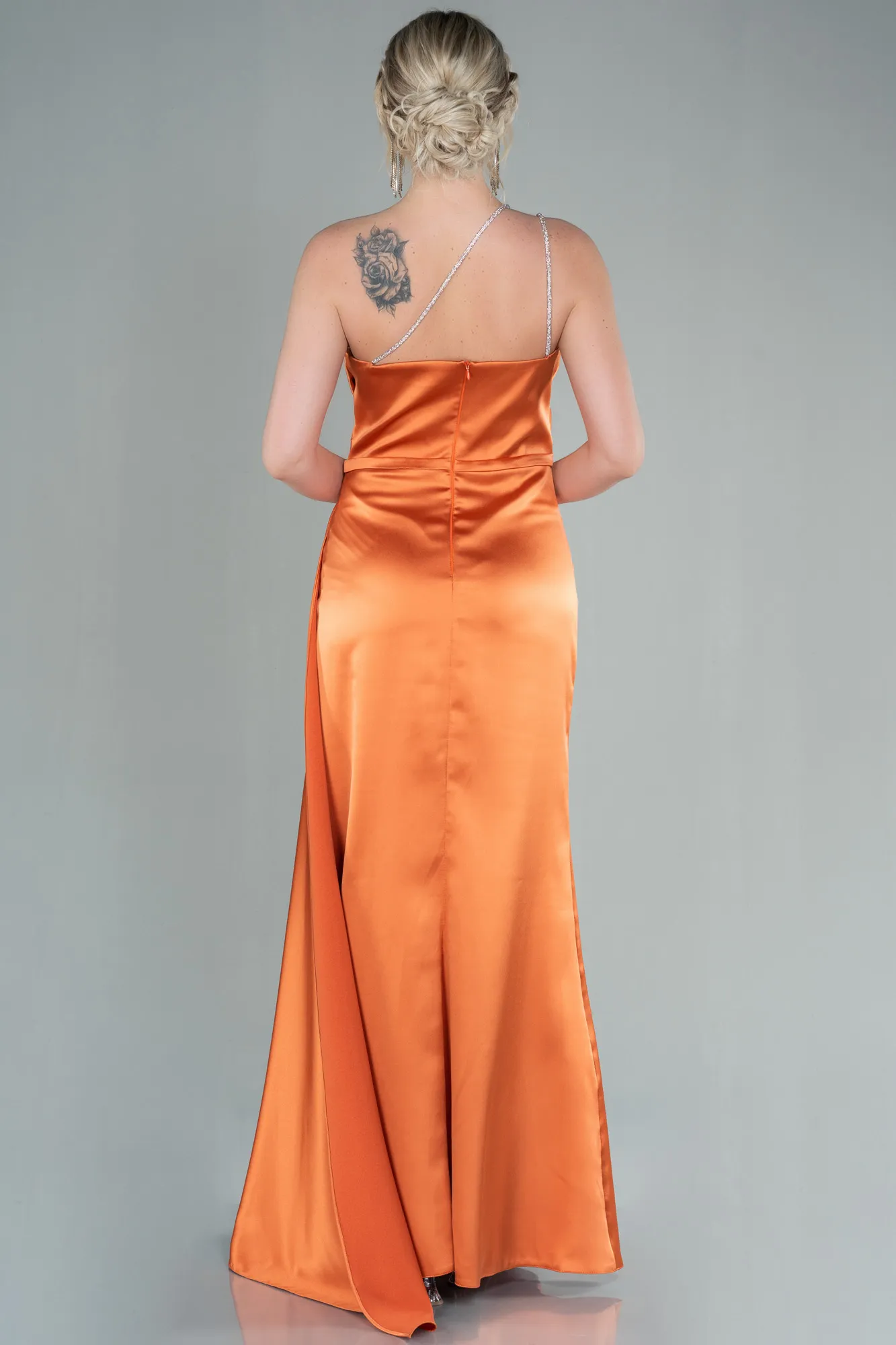 Orange-Long Satin Evening Dress ABU2817