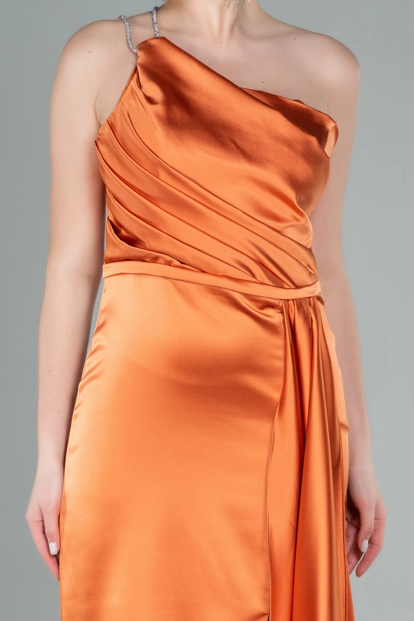 Orange-Long Satin Evening Dress ABU2817