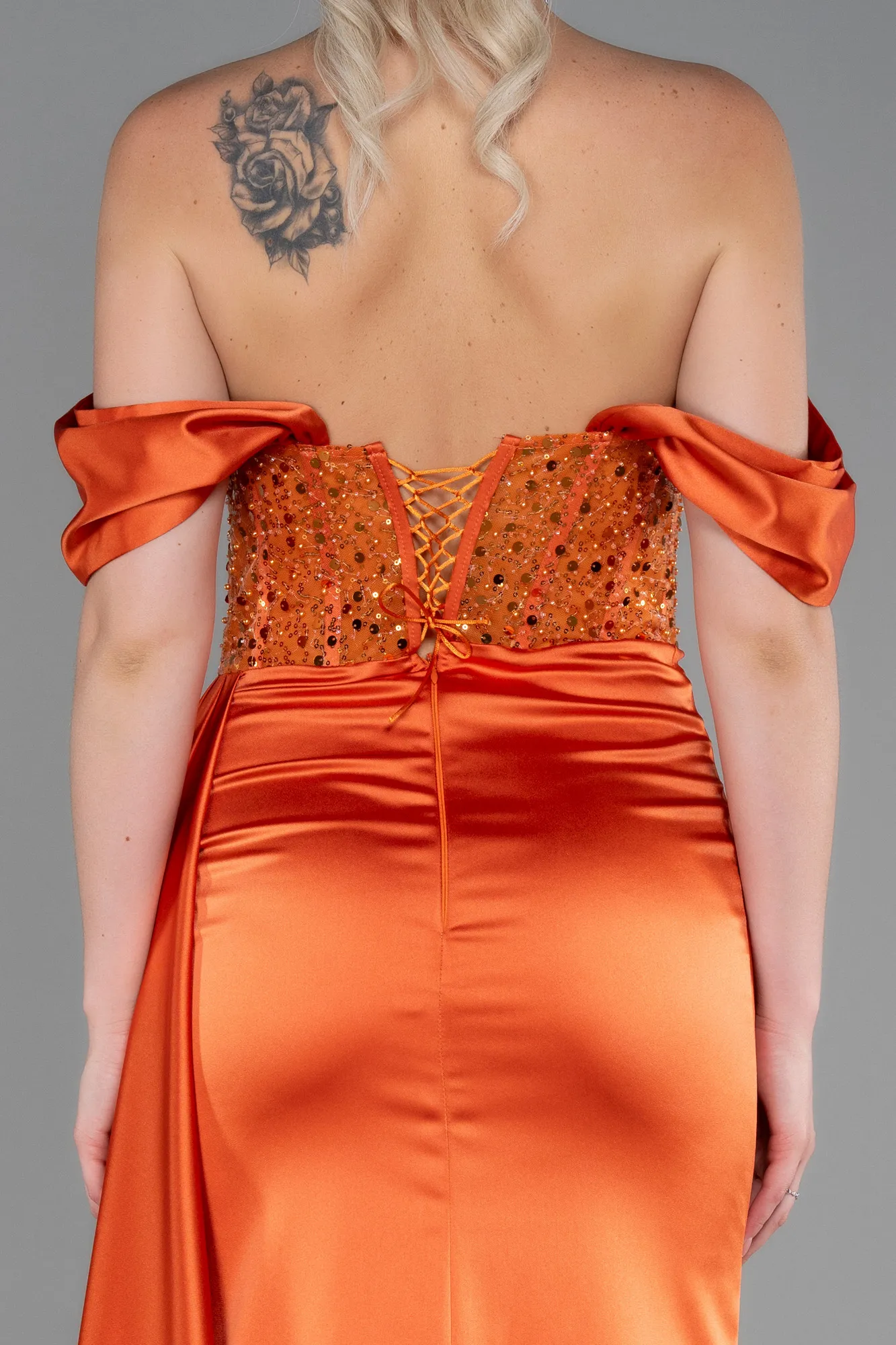 Orange-Long Satin Evening Dress ABU3100
