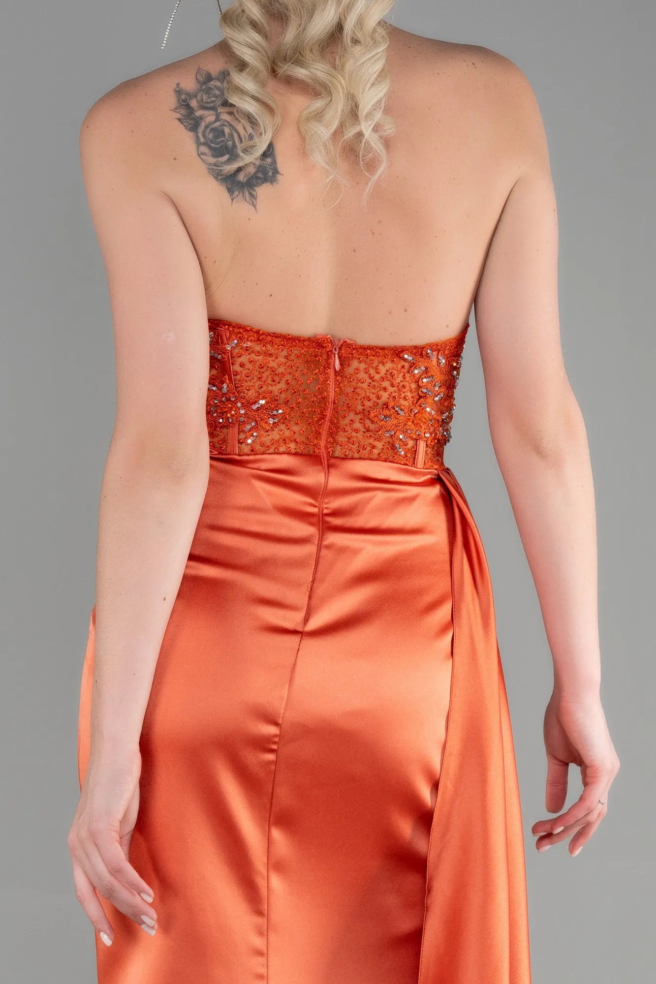 Orange-Long Satin Evening Dress ABU3447