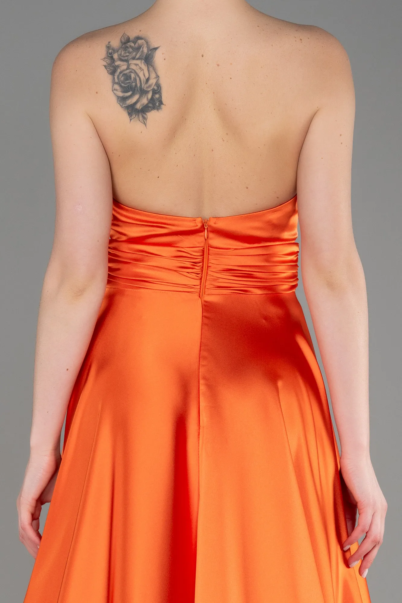 Orange-Long Satin Evening Dress ABU3502