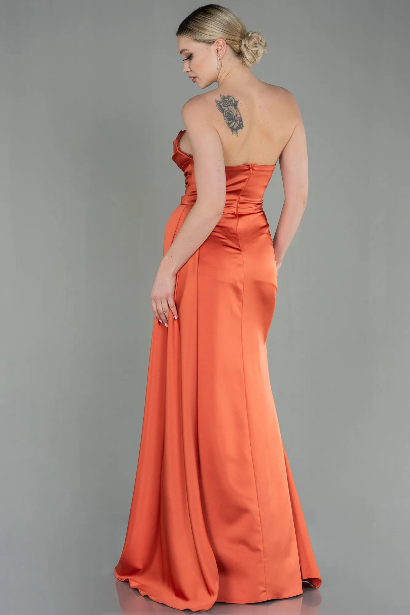 Orange-Long Satin Prom Gown ABU2965