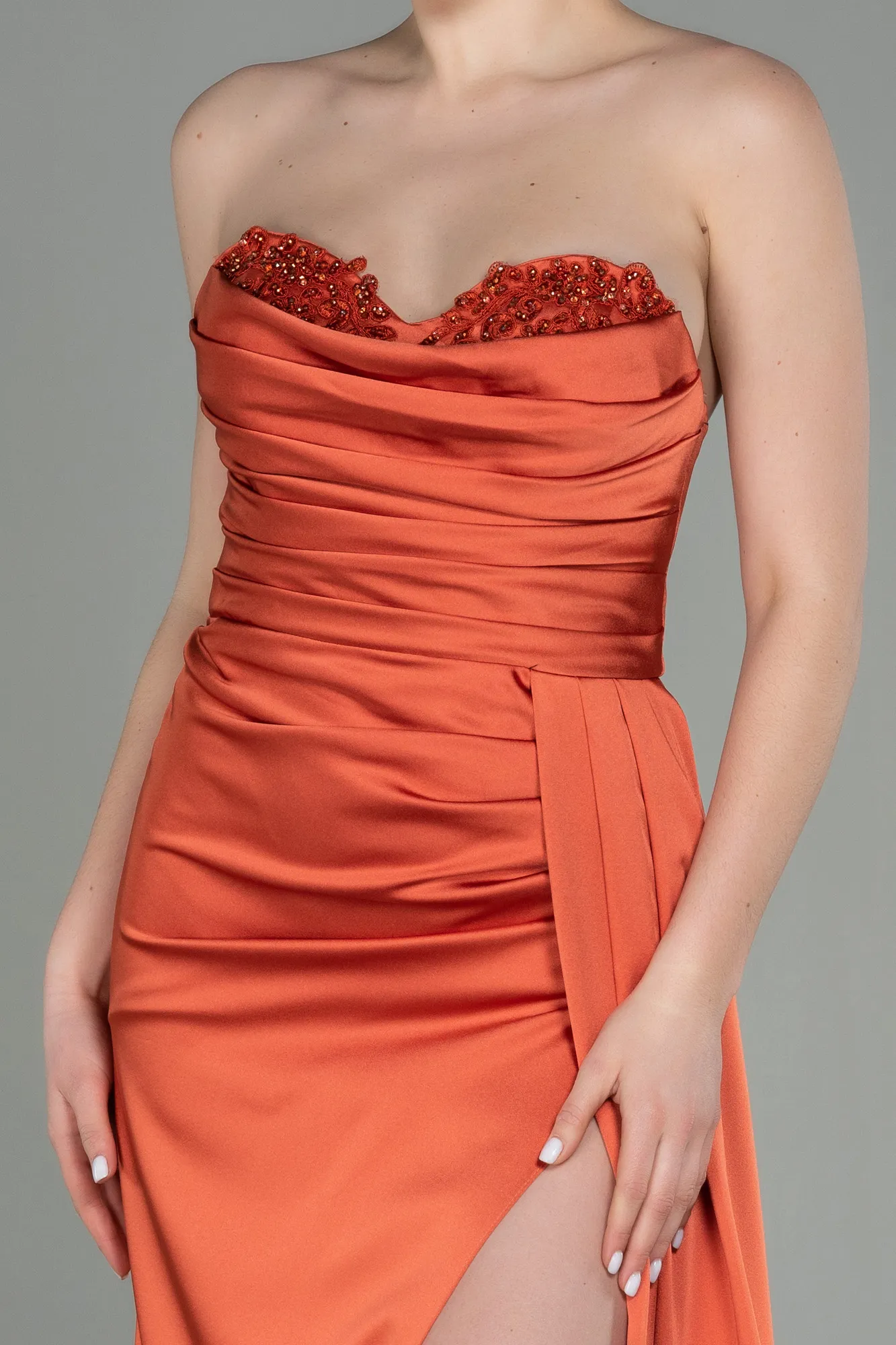 Orange-Long Satin Prom Gown ABU2965