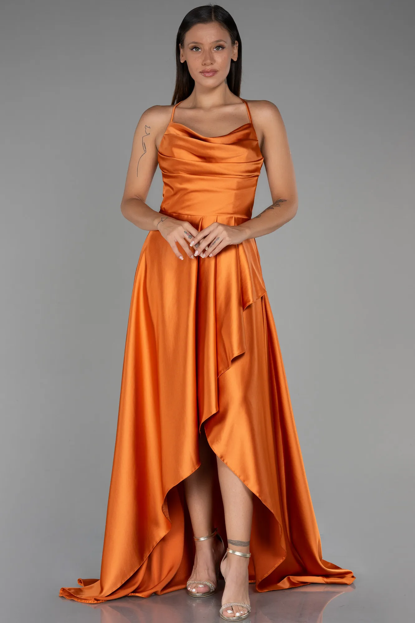 Orange-Long Satin Prom Gown ABU3242