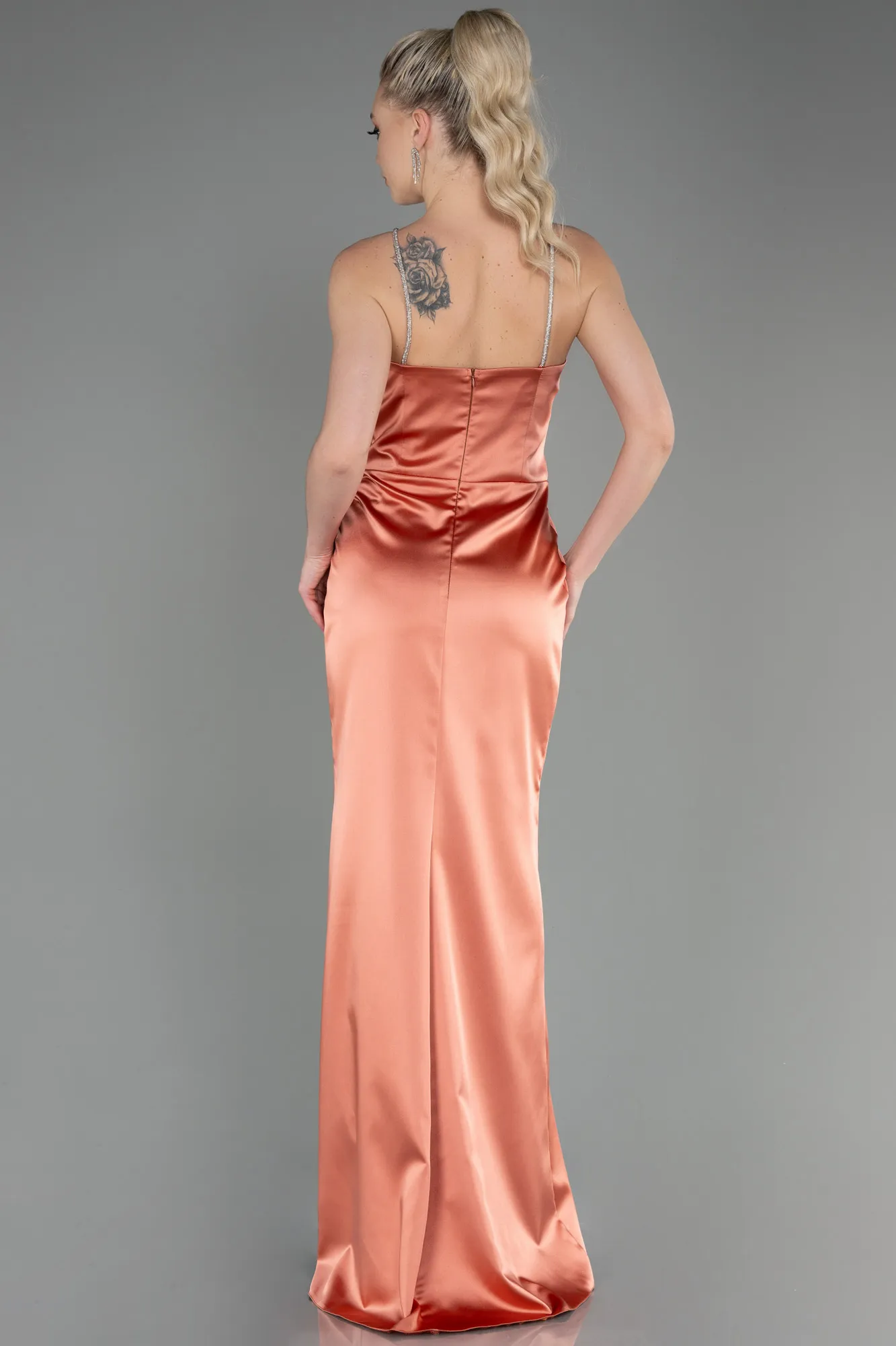 Orange-Long Satin Prom Gown ABU3525