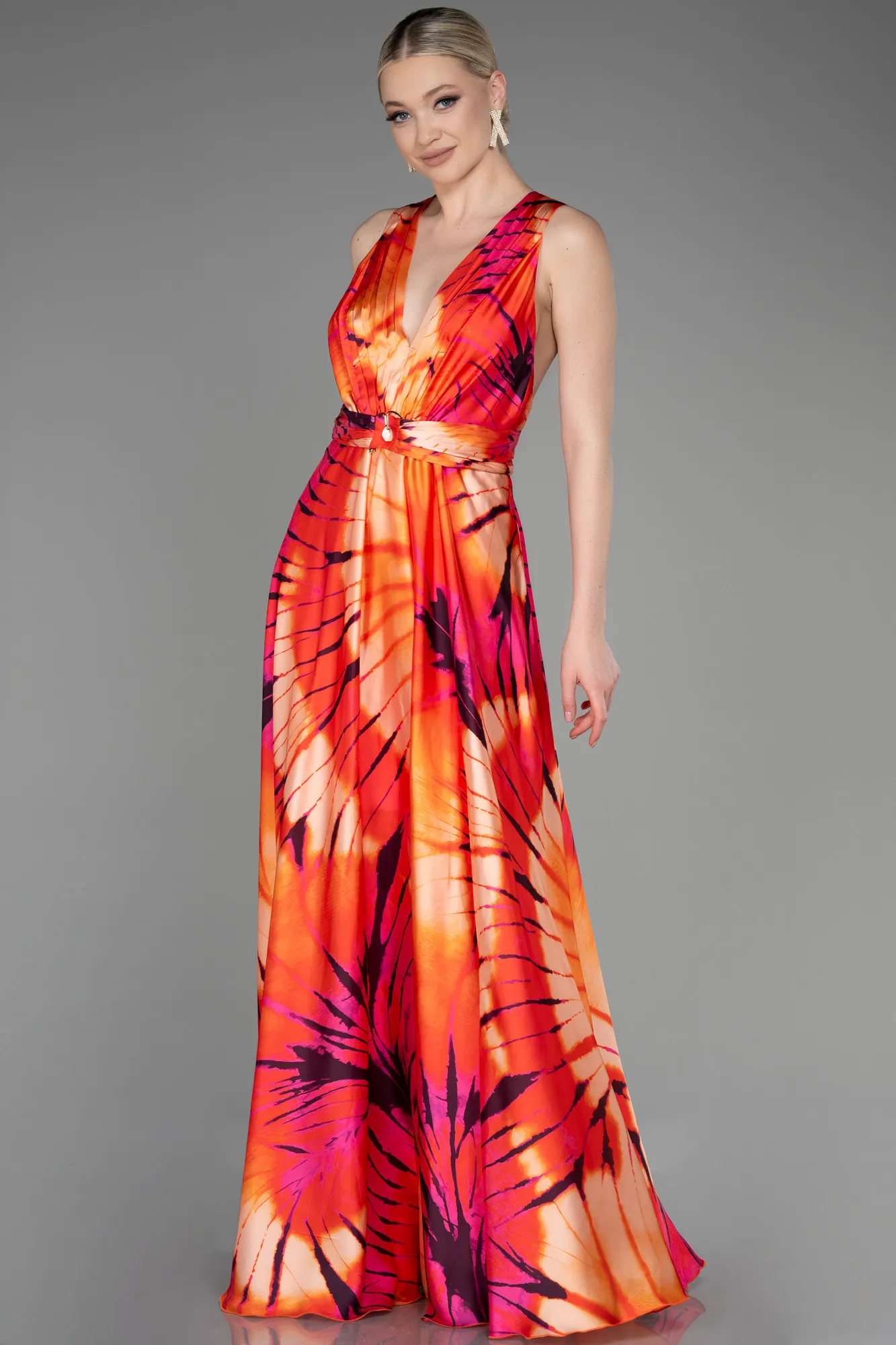 Orange-Long Satin Prom Gown ABU3757