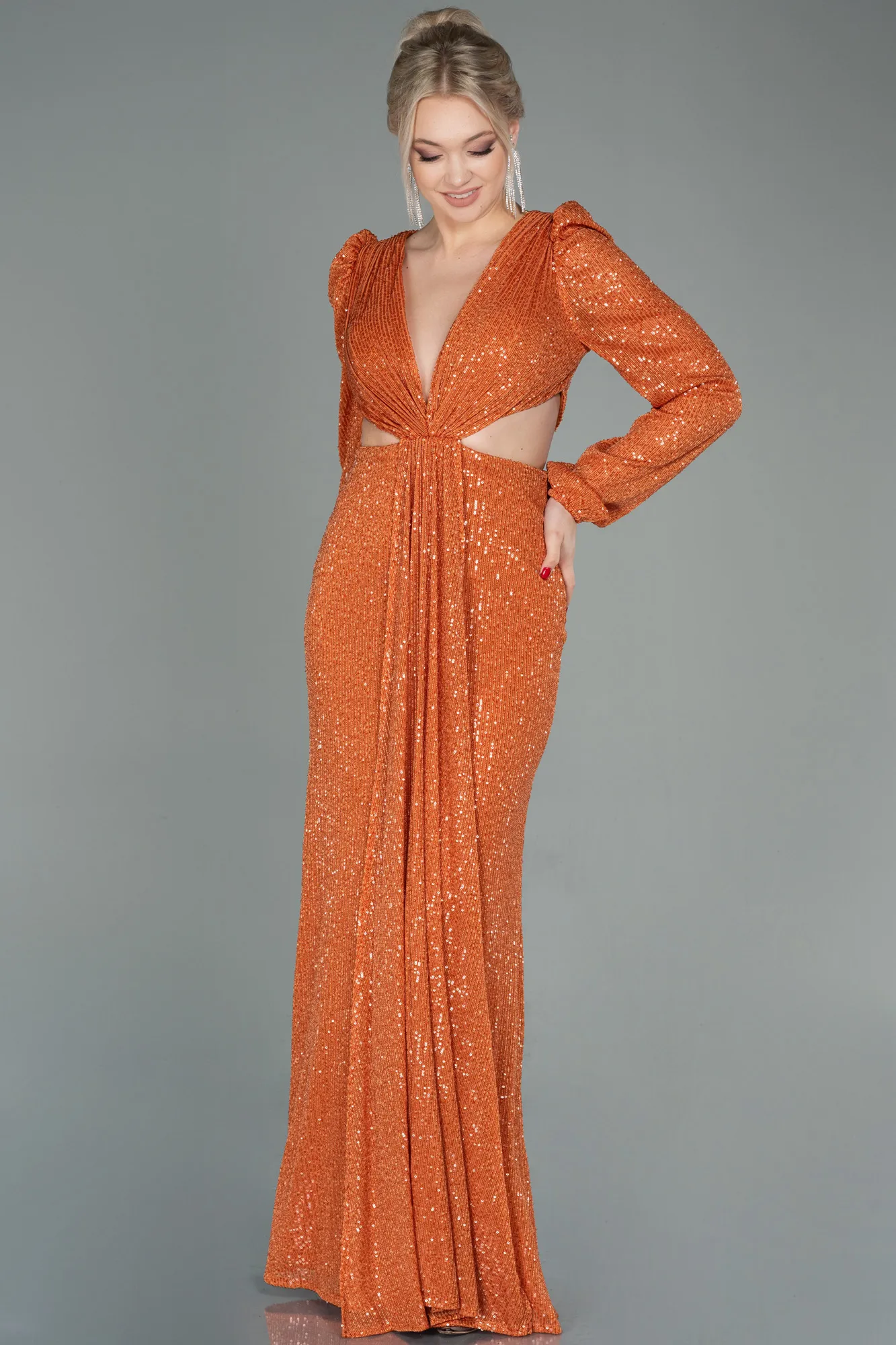 Orange-Long Scaly Evening Dress ABU2784