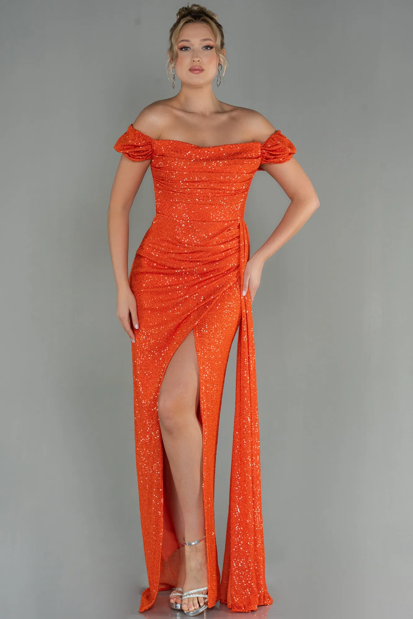 Orange-Long Scaly Evening Dress ABU2987