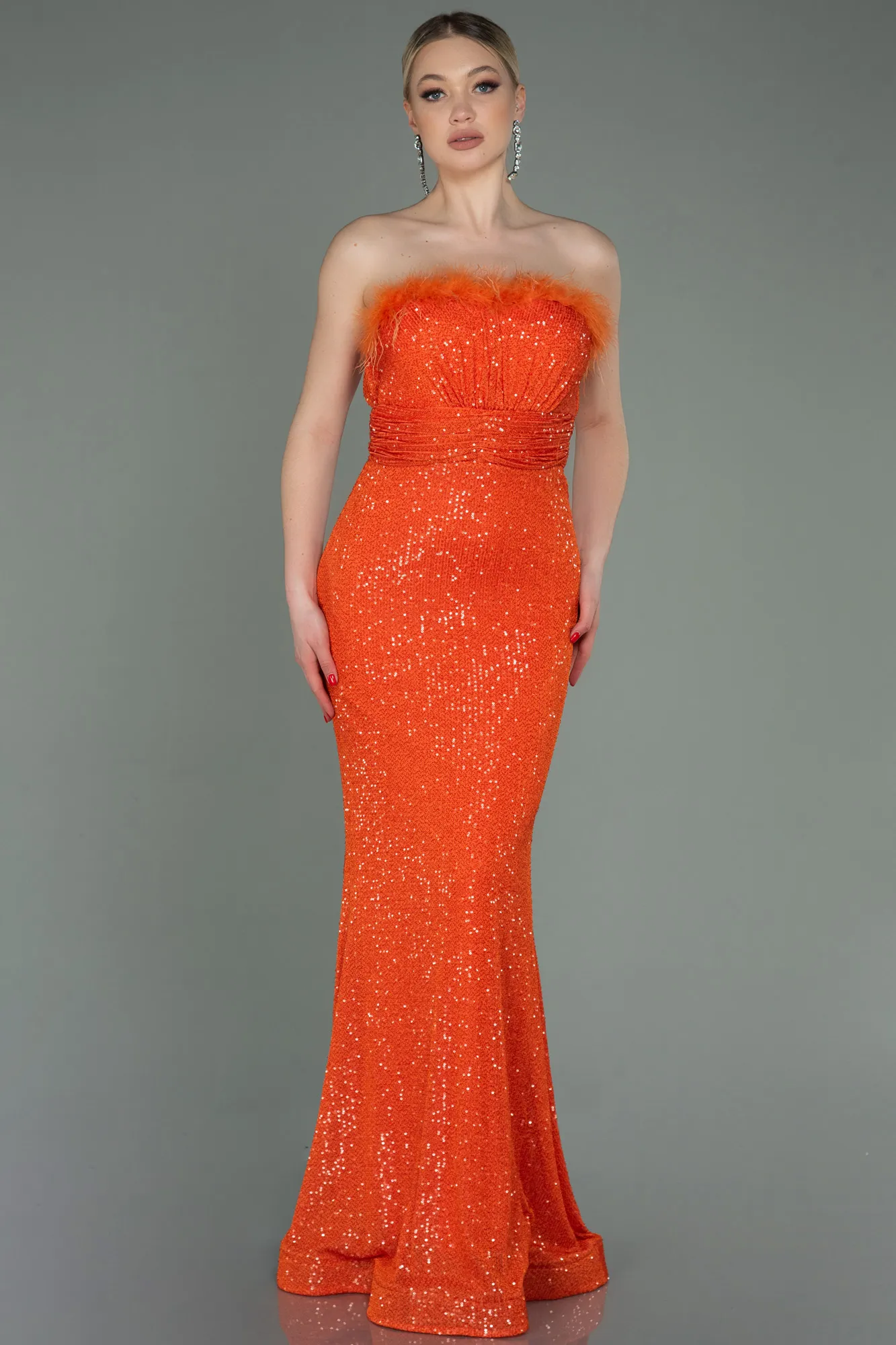 Orange-Long Scaly Evening Dress ABU3067