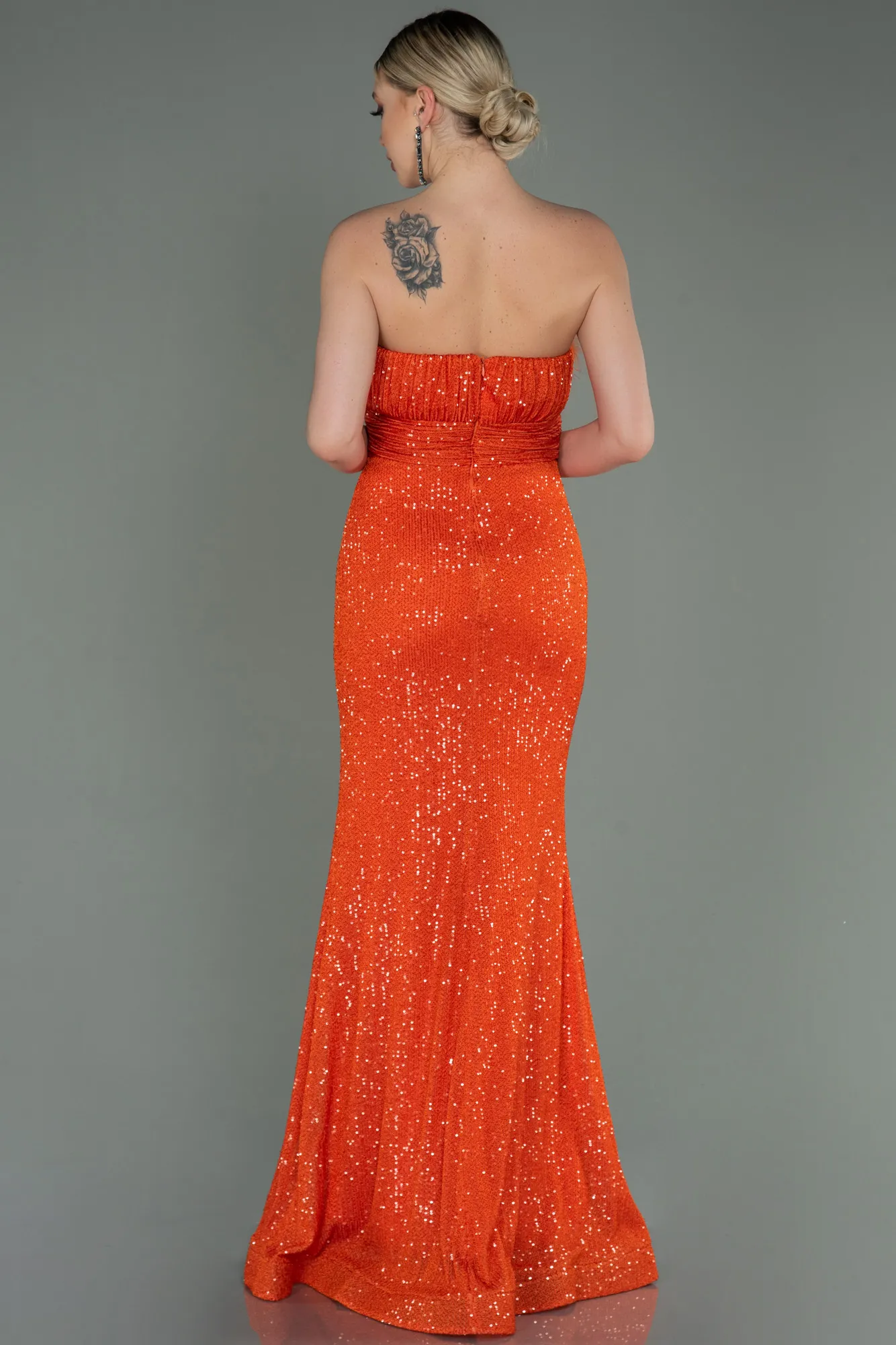 Orange-Long Scaly Evening Dress ABU3067