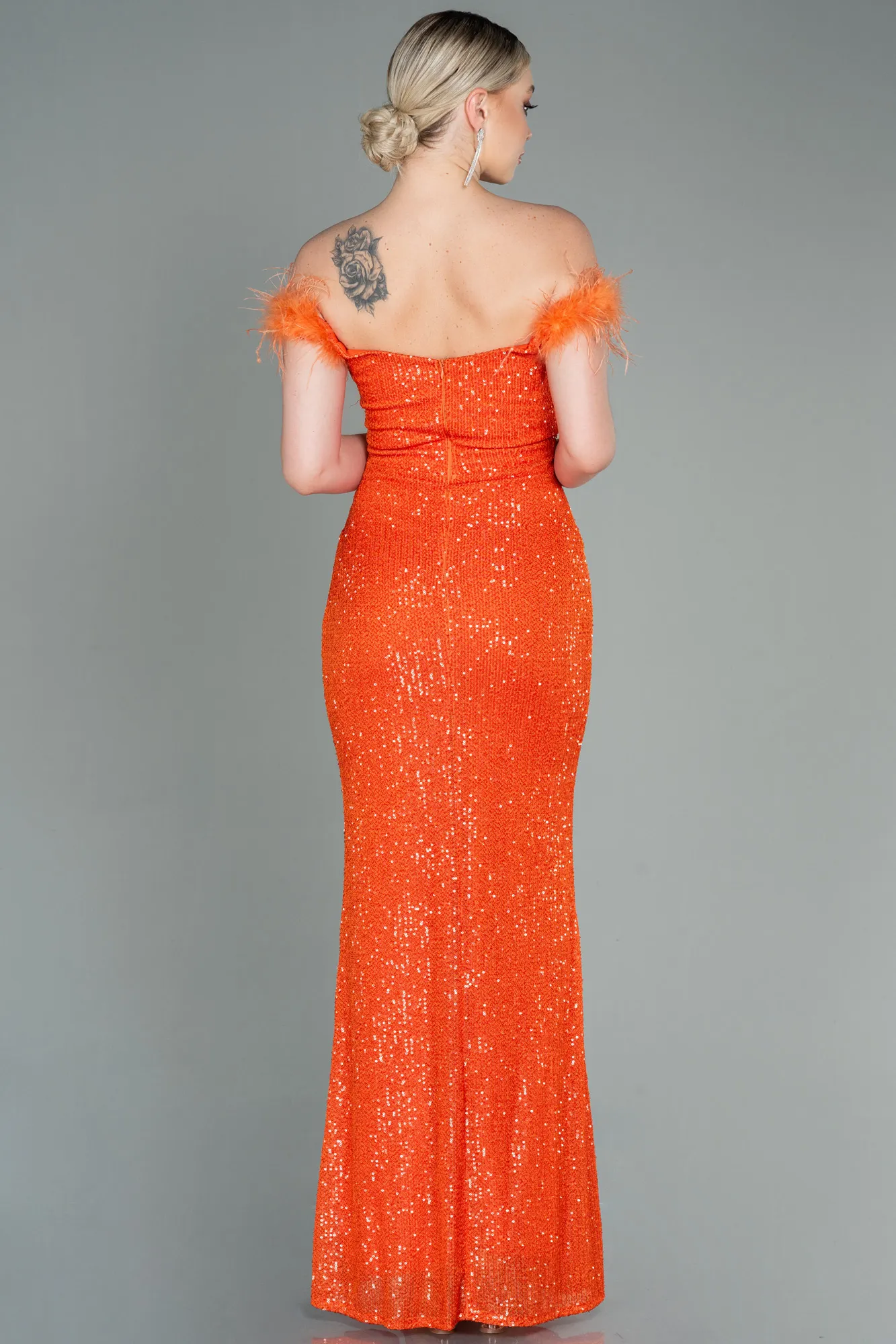 Orange-Long Scaly Evening Dress ABU3191