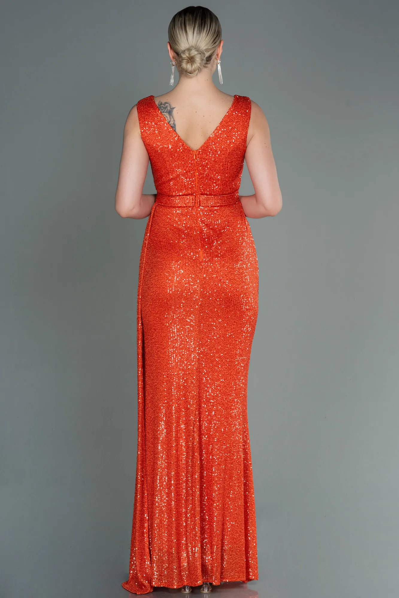 Orange-Long Scaly Evening Dress ABU3201