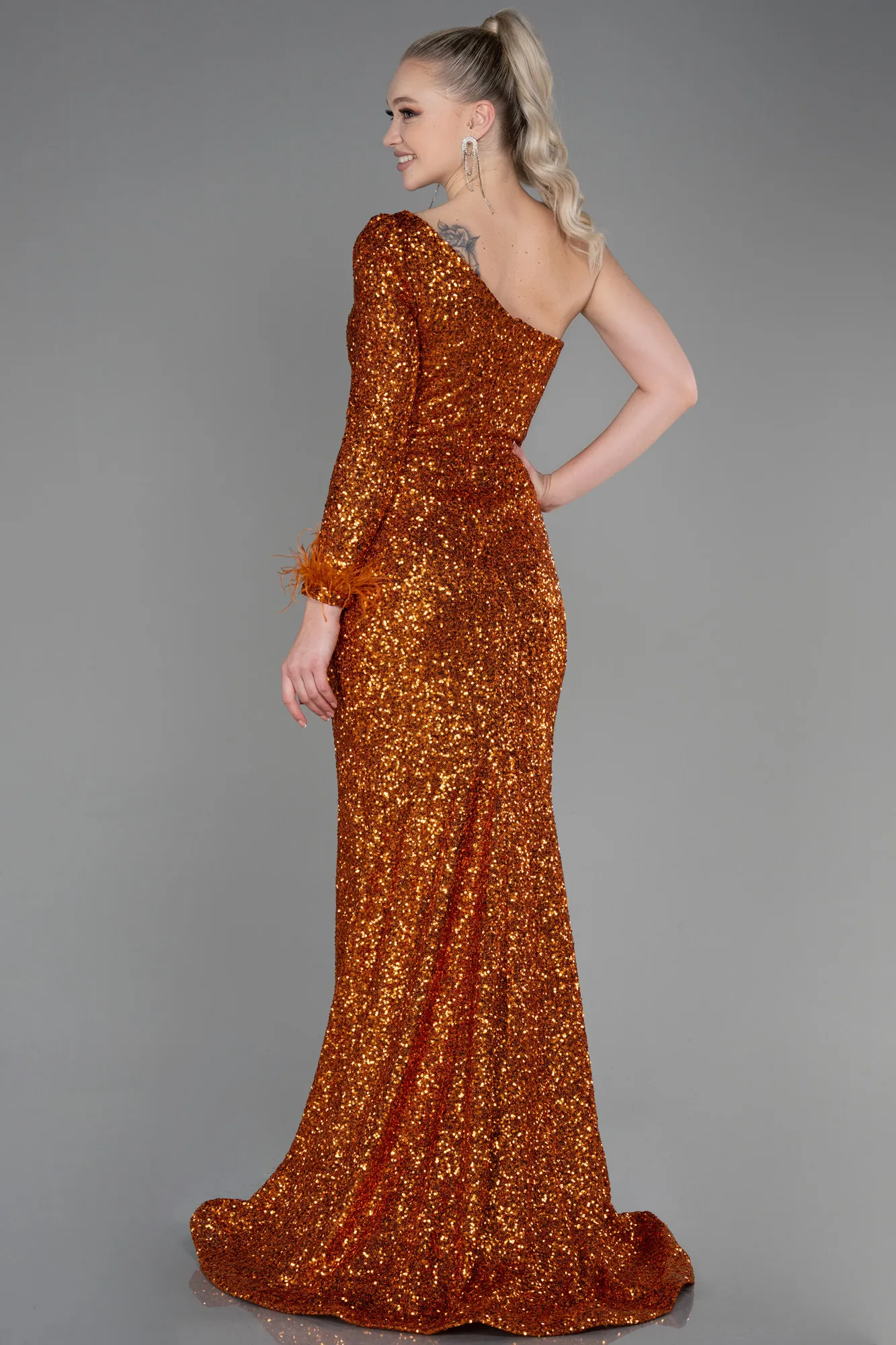 Orange-Long Scaly Mermaid Prom Dress ABU3229