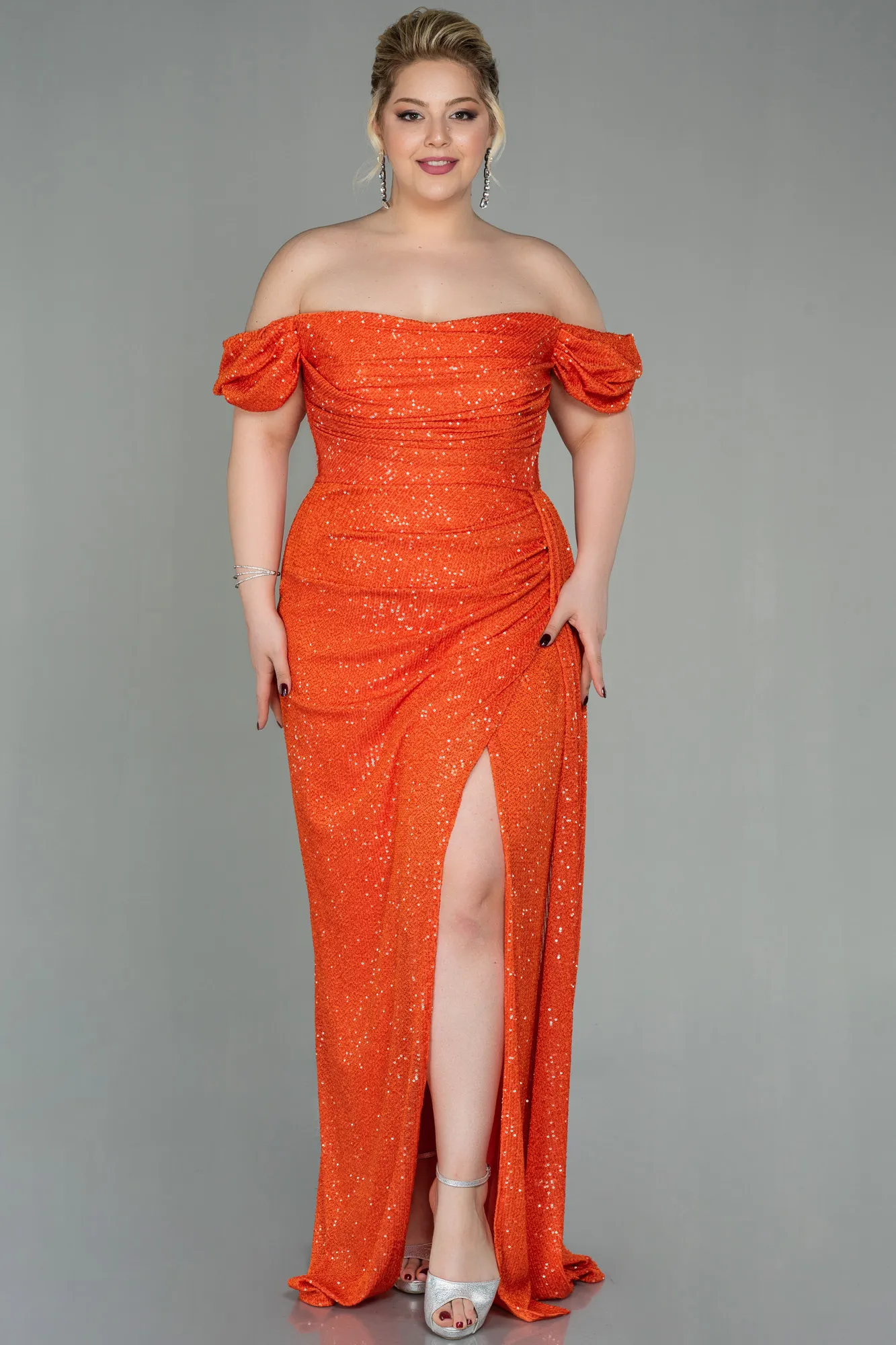 Orange-Long Scaly Plus Size Evening Dress ABU2973