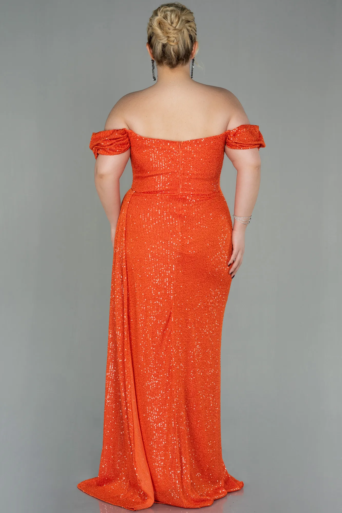 Orange-Long Scaly Plus Size Evening Dress ABU2973
