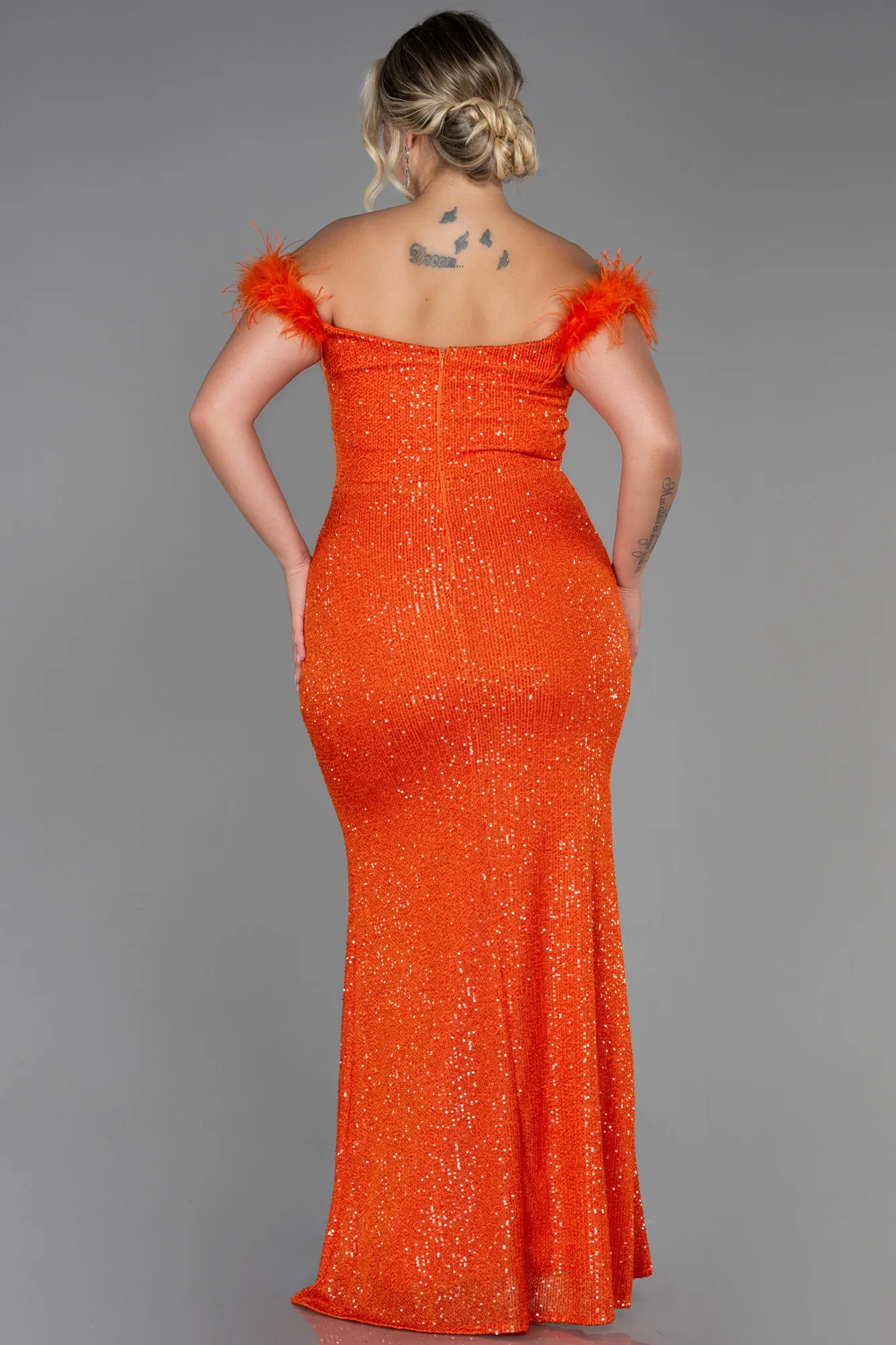Orange-Long Scaly Plus Size Evening Dress ABU3193