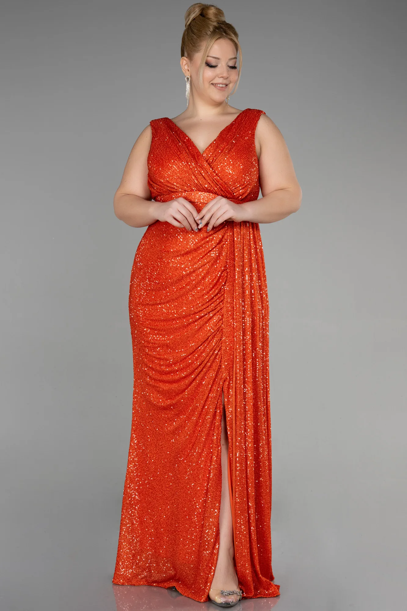 Orange-Long Scaly Plus Size Evening Dress ABU3194