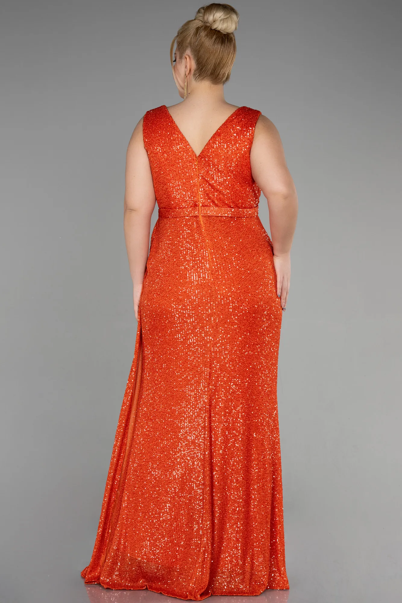 Orange-Long Scaly Plus Size Evening Dress ABU3194