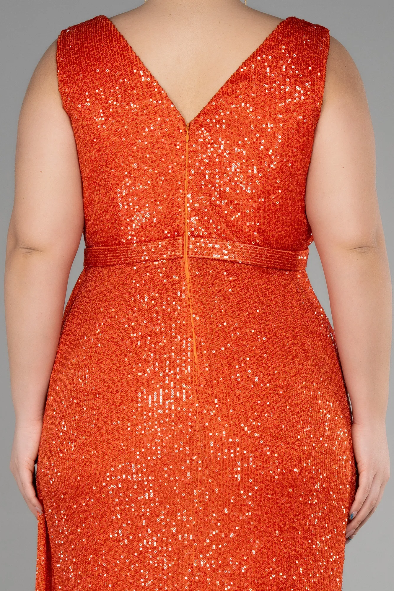 Orange-Long Scaly Plus Size Evening Dress ABU3194