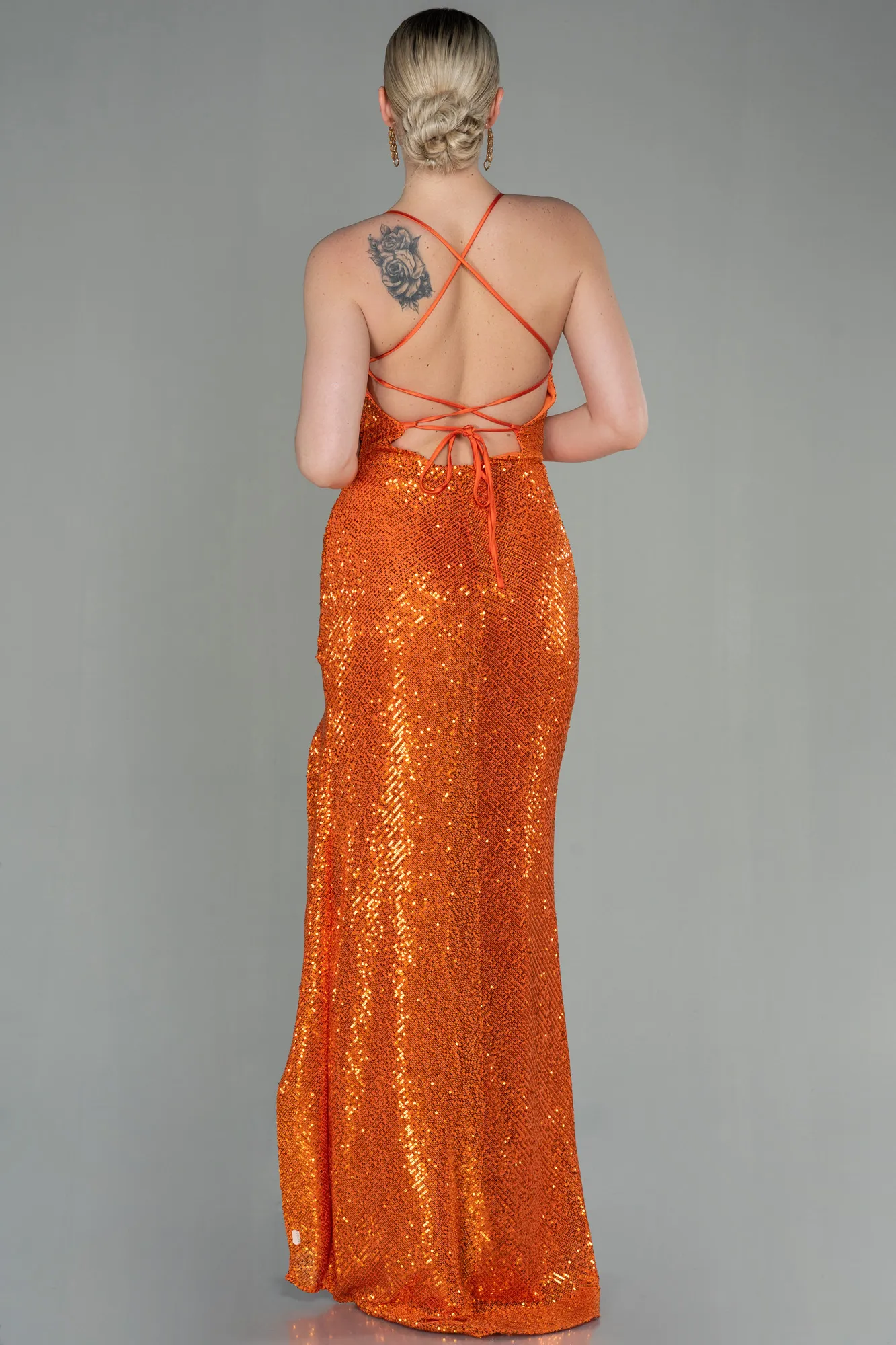Orange-Long Scaly Prom Gown ABU2955