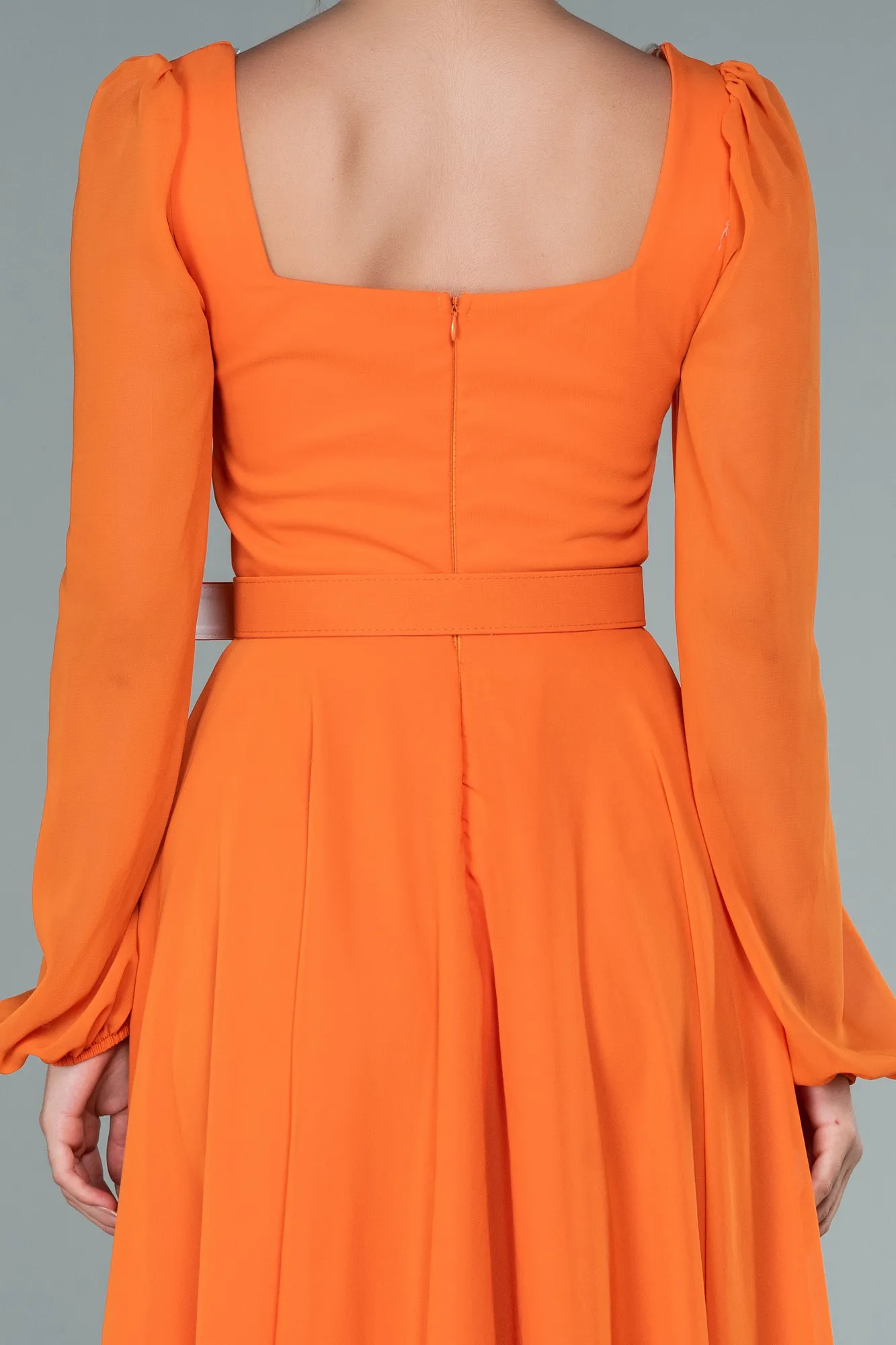 Orange-Midi Chiffon Invitation Dress ABK1441