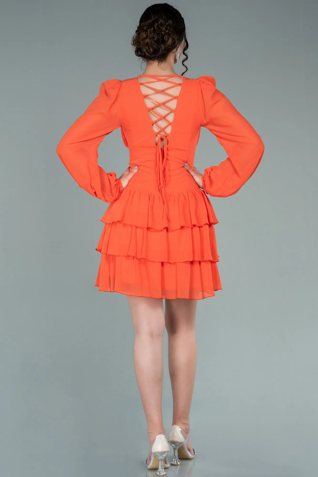 Orange-Mini Chiffon Invitation Dress ABK1899