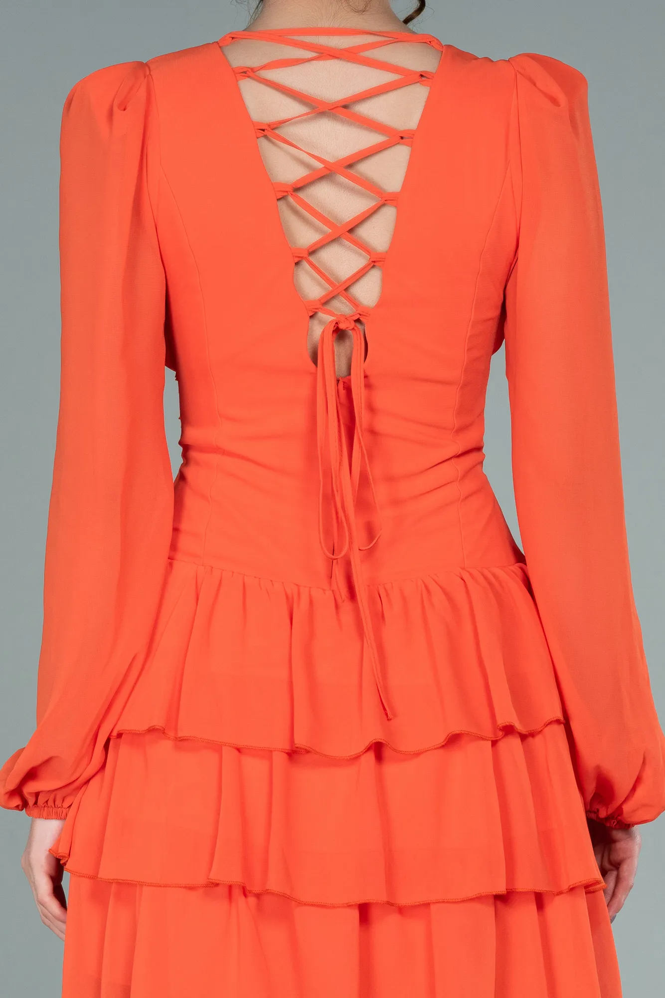 Orange-Mini Chiffon Invitation Dress ABK1899