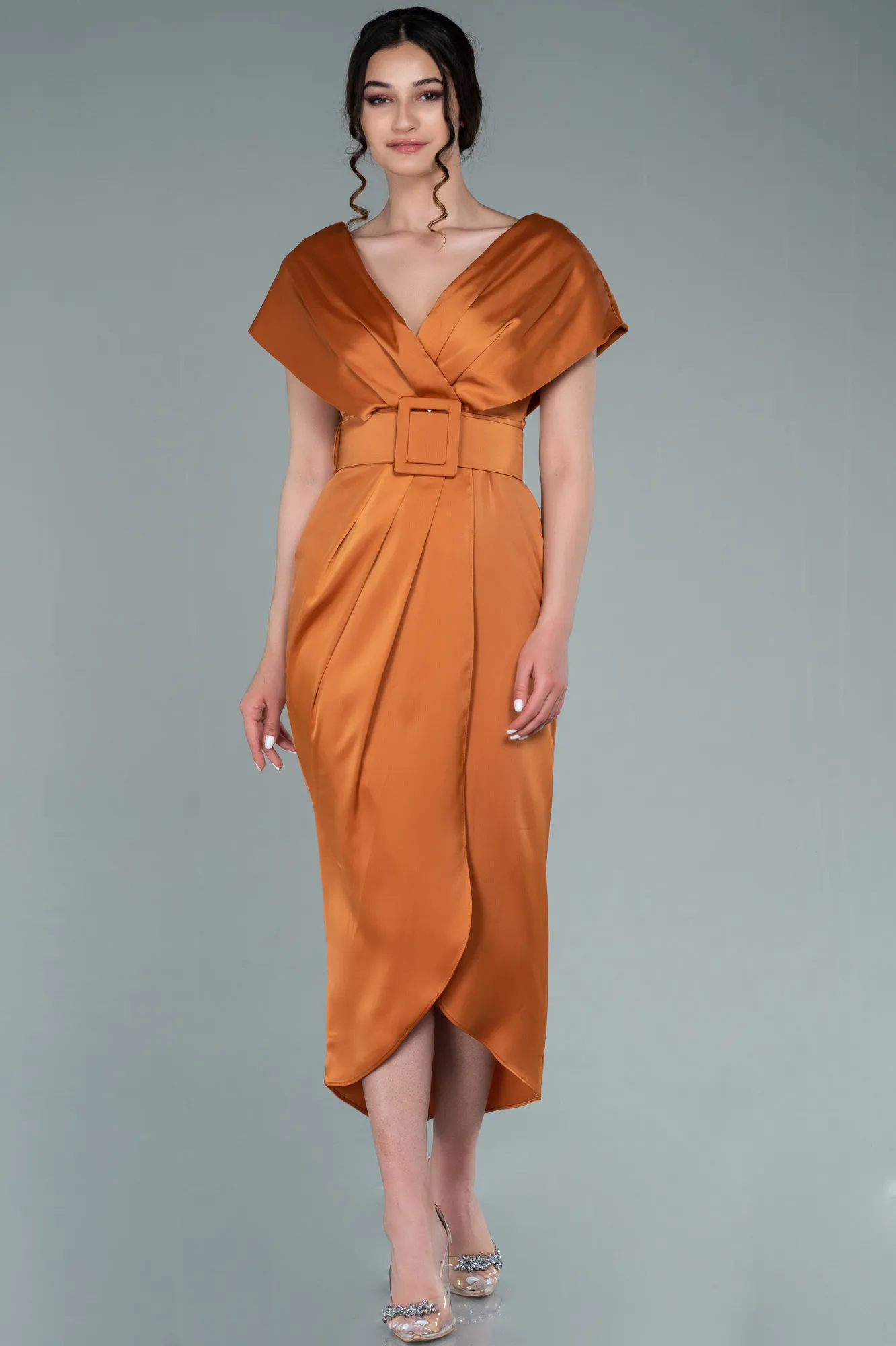 Orange-Short Satin Invitation Dress ABK1107