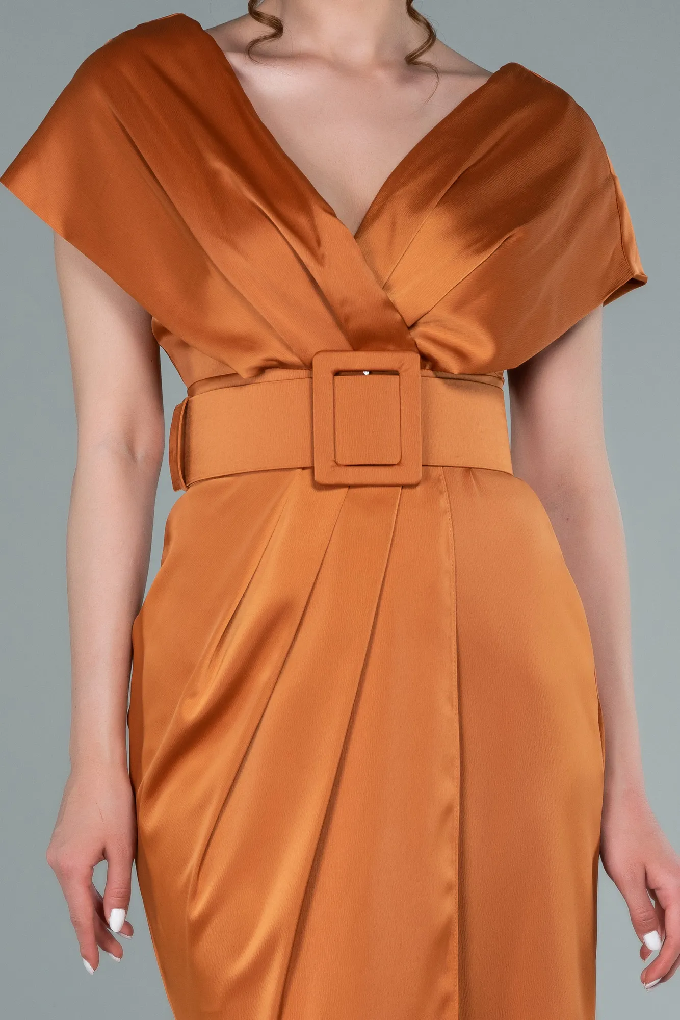 Orange-Short Satin Invitation Dress ABK1107