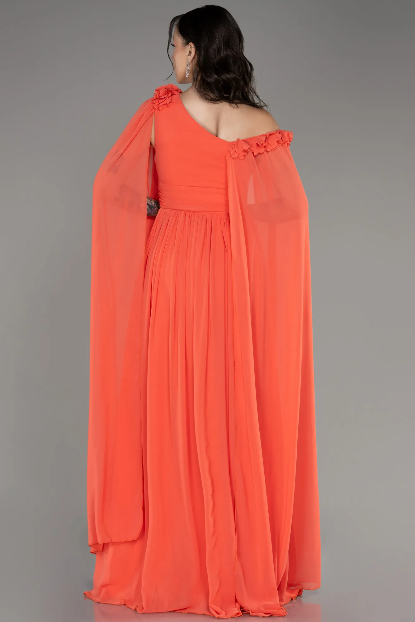 Orange-Slit Shawl Long Chiffon Evening Dress ABU4001