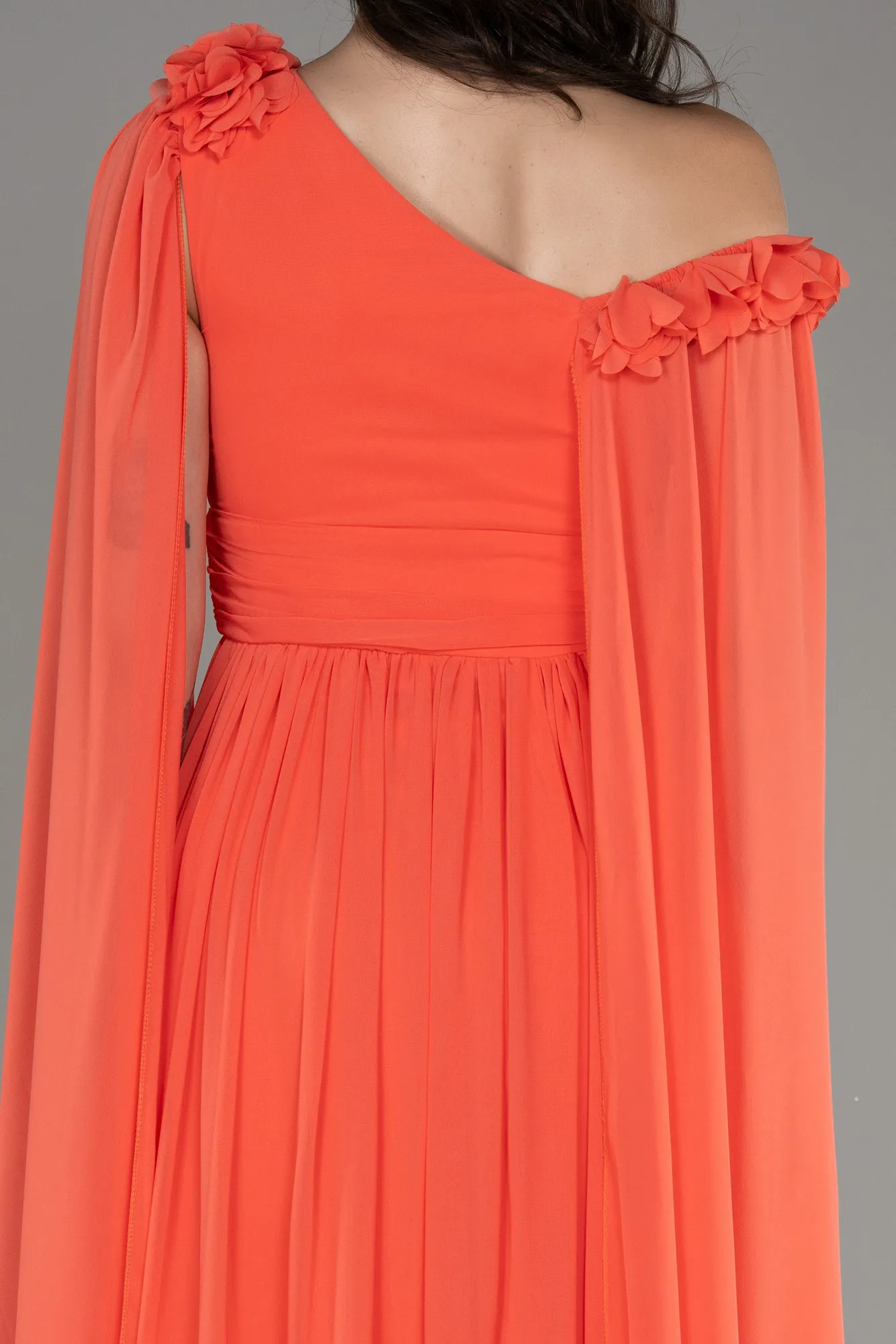 Orange-Slit Shawl Long Chiffon Evening Dress ABU4001