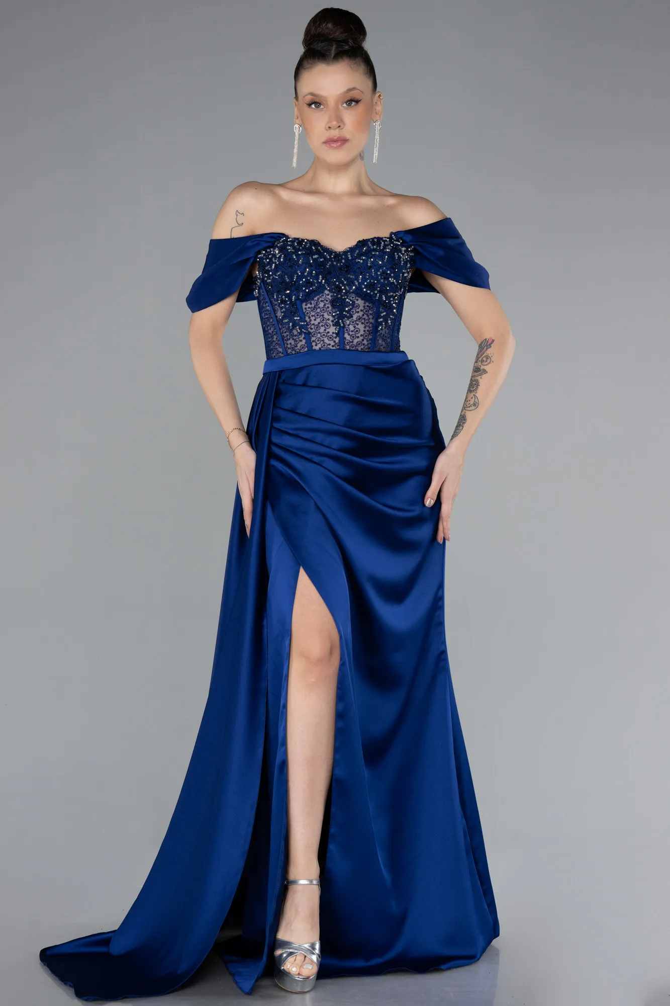 Parlement Blue-Long Satin Evening Dress ABU4591