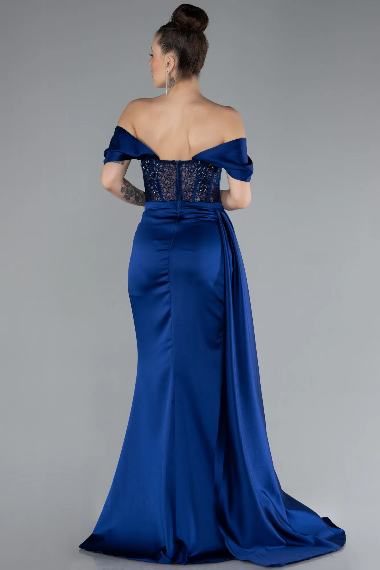 Parlement Blue-Long Satin Evening Dress ABU4591