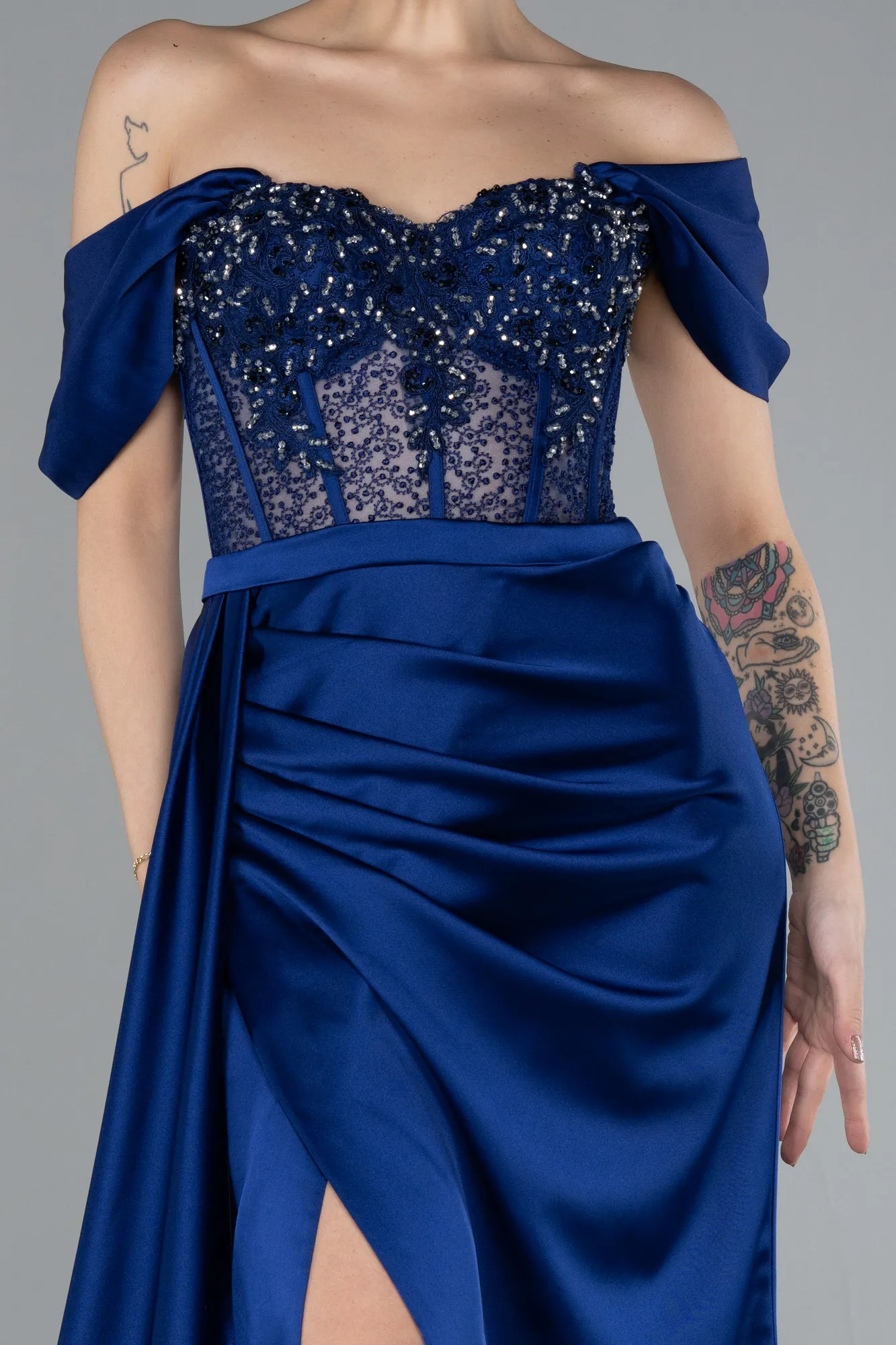 Parlement Blue-Long Satin Evening Dress ABU4591