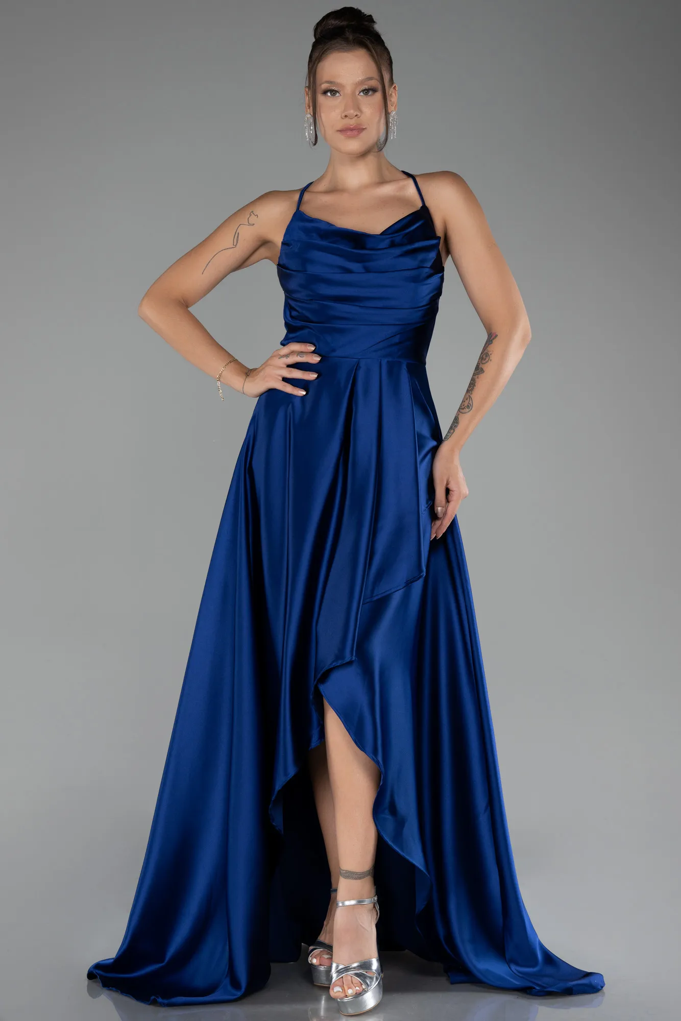 Parlement Blue-Long Satin Prom Gown ABU3242