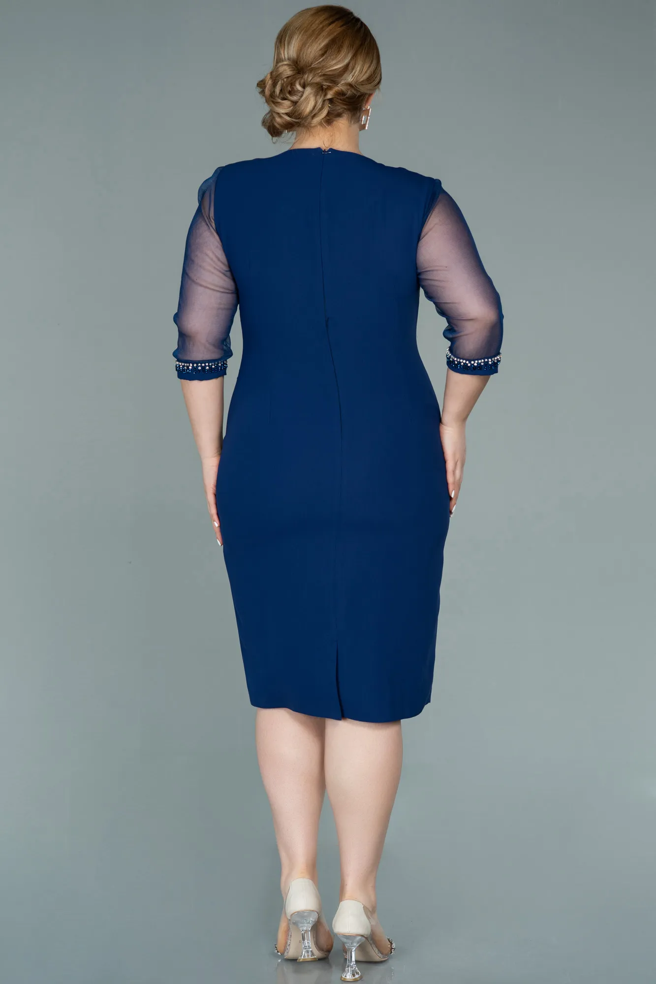 Parlement Blue-Midi Plus Size Evening Dress ABK1339