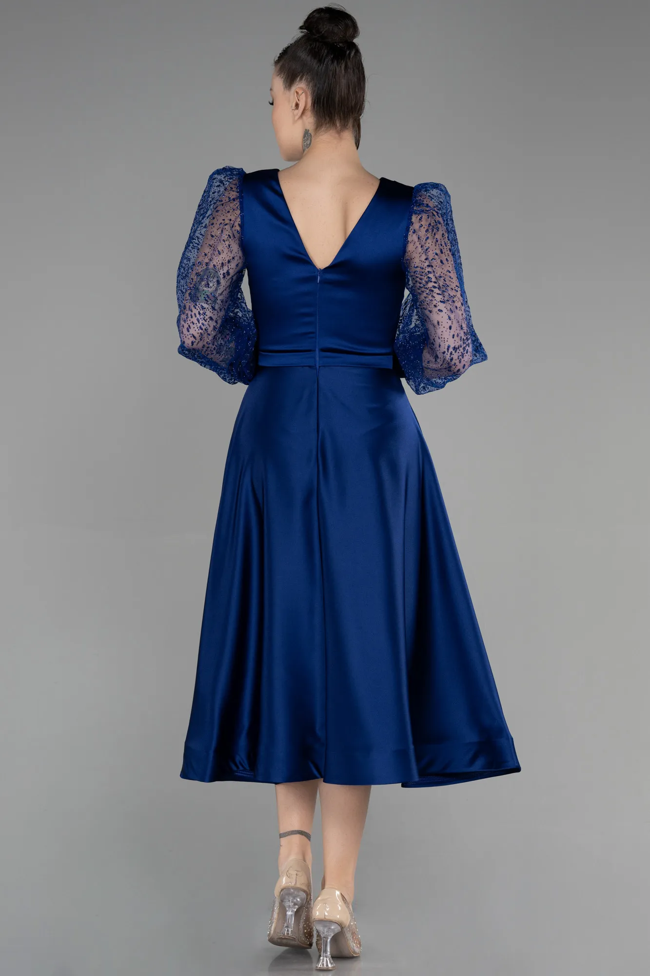 Parlement Blue-Midi Satin Invitation Dress ABK1887