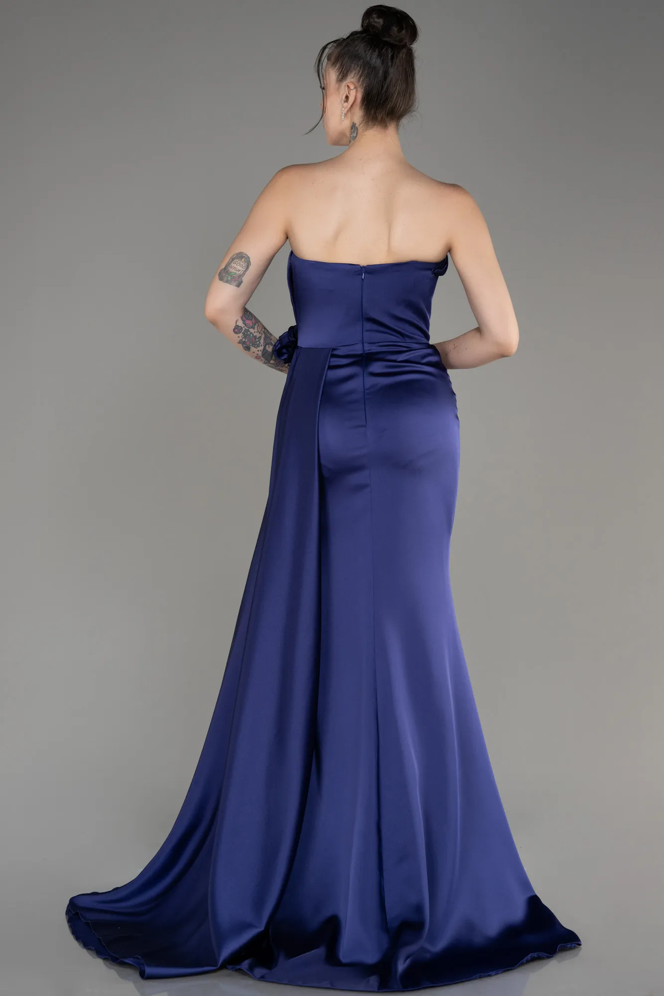 Parlement Blue-Strapless Slit Long Satin Prom Dress ABU3980