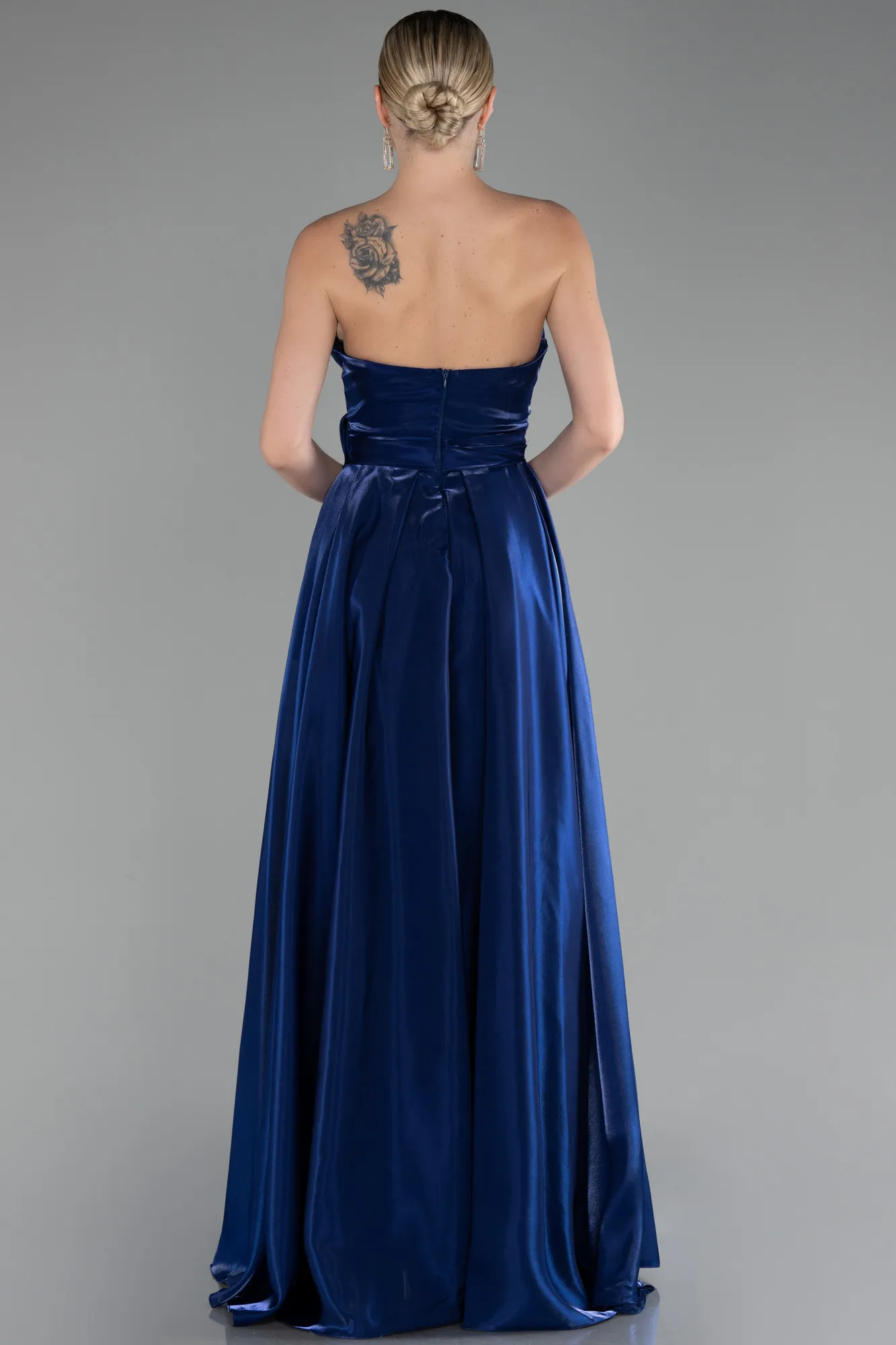 Parlement Blue-Strapless Slit Long Satin Prom Gown ABU4187