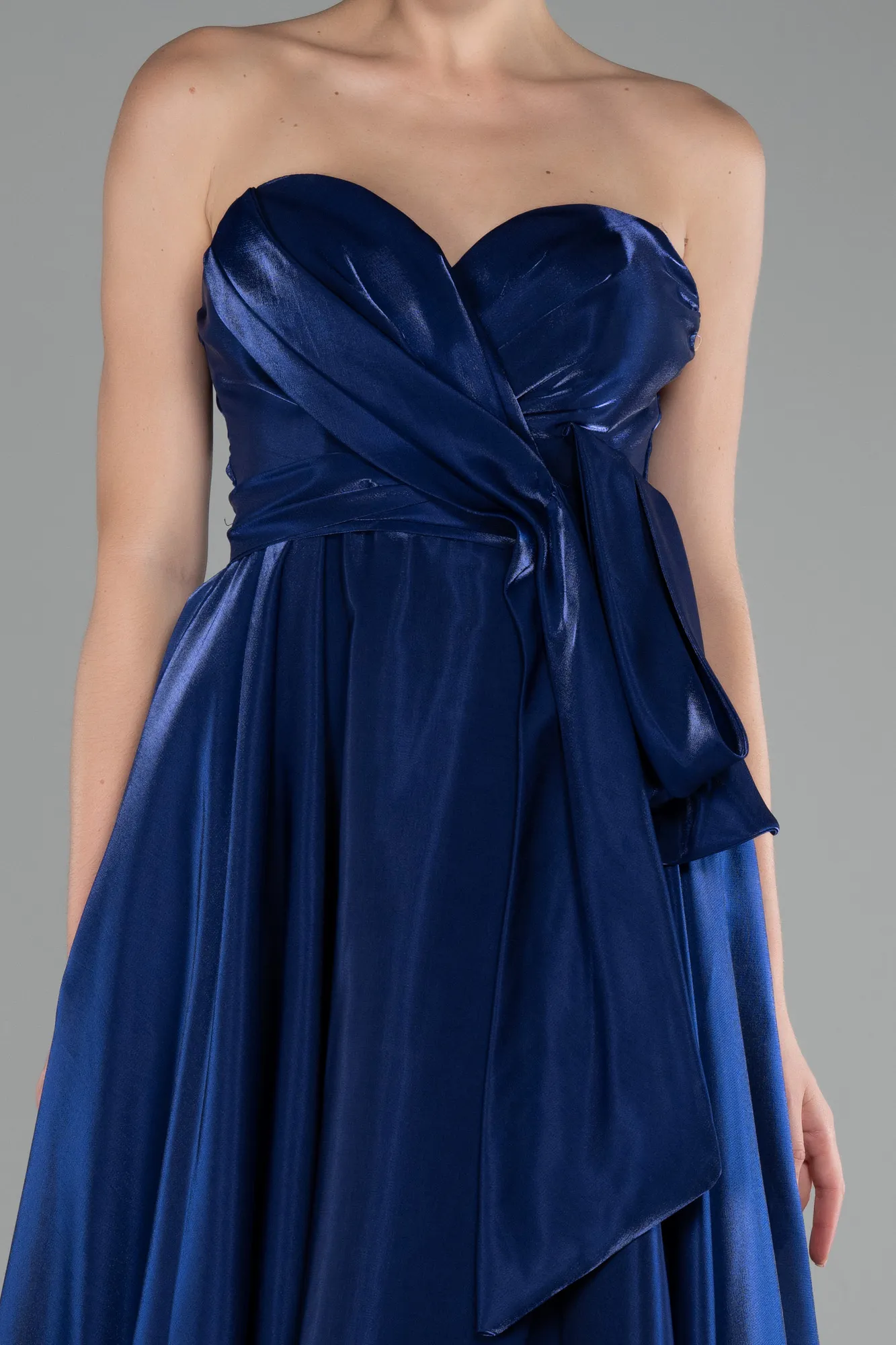 Parlement Blue-Strapless Slit Long Satin Prom Gown ABU4187