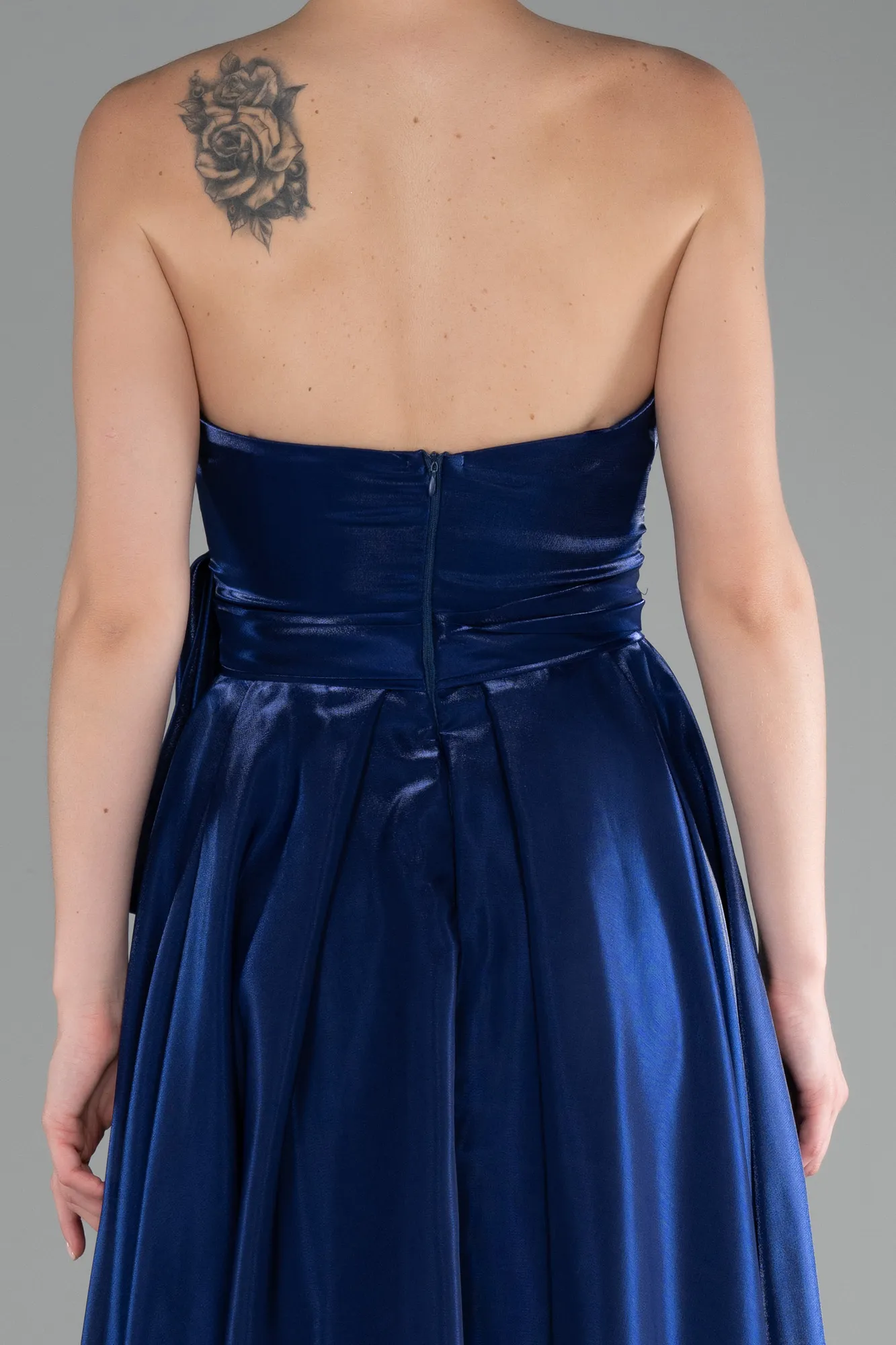 Parlement Blue-Strapless Slit Long Satin Prom Gown ABU4187