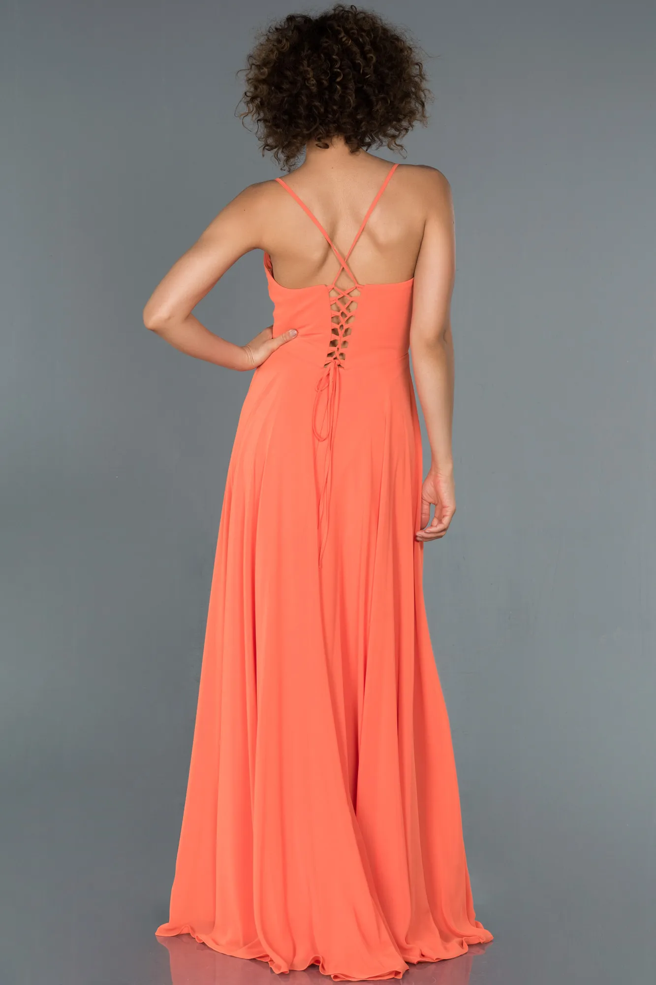 Peach Color-Long Prom Gown ABU1305
