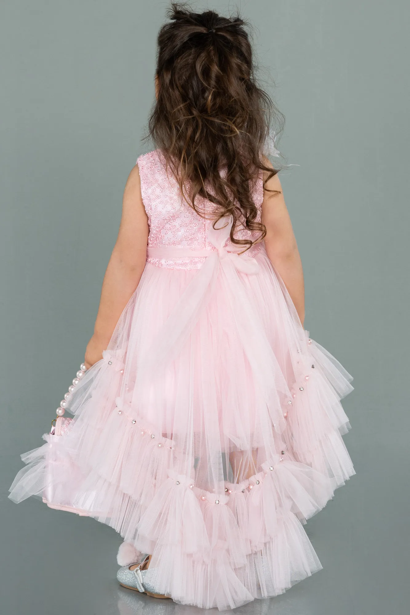 Pink-Front Short Back Long Girl Dress ABO049