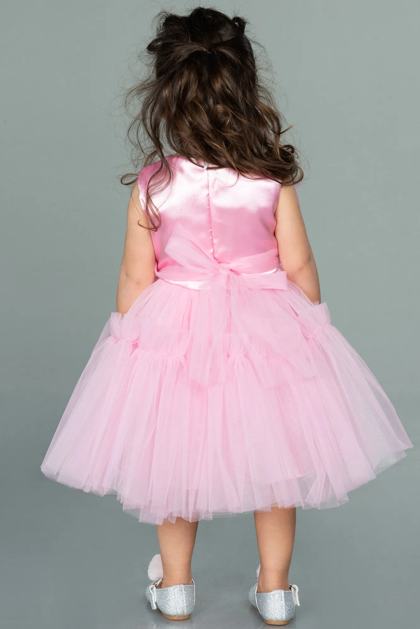 Pink-Front Short Back Long Girl Dress ABO078