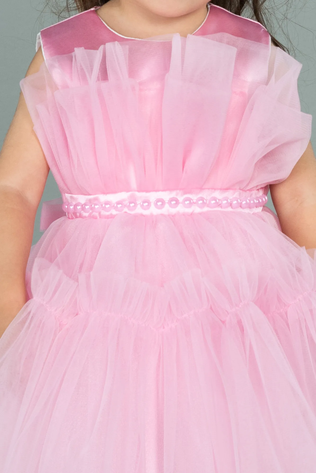 Pink-Front Short Back Long Girl Dress ABO078
