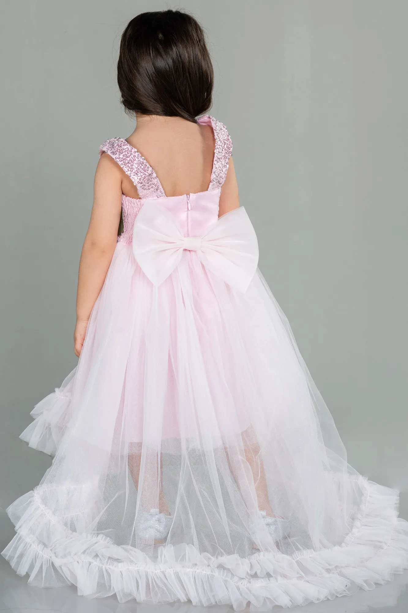 Pink-Front Short Back Long Girl Dress ABO102