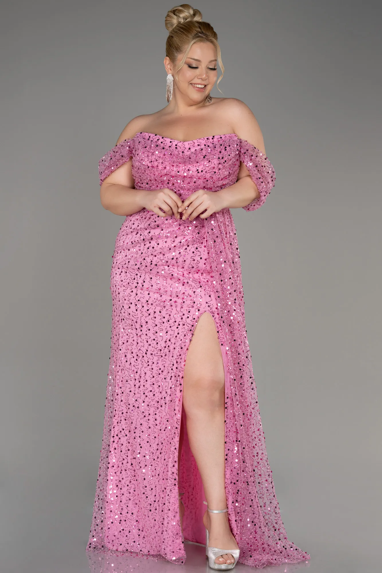 Pink-Long Scaly Plus Size Engagement Dress ABU3579